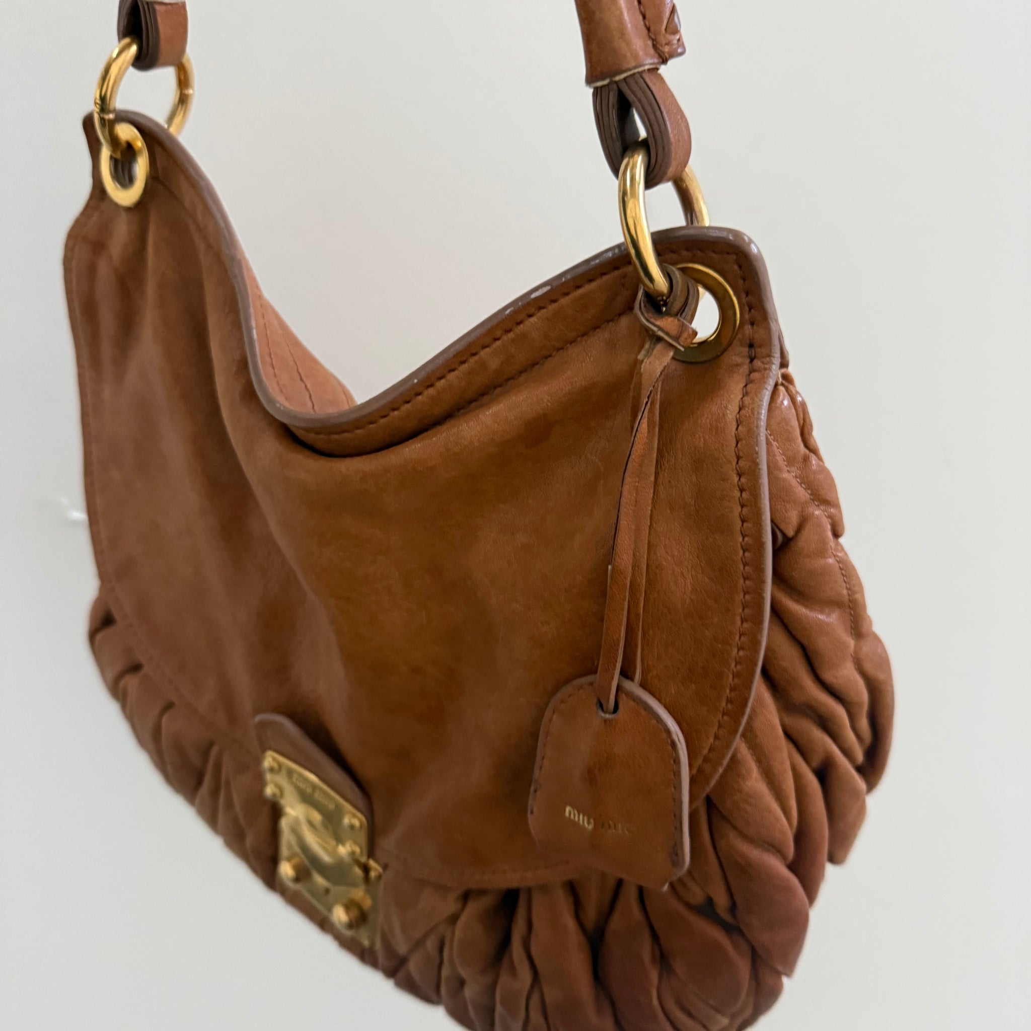 Miu Miu Matelasse Shoulder Bag Leather Bag Brown