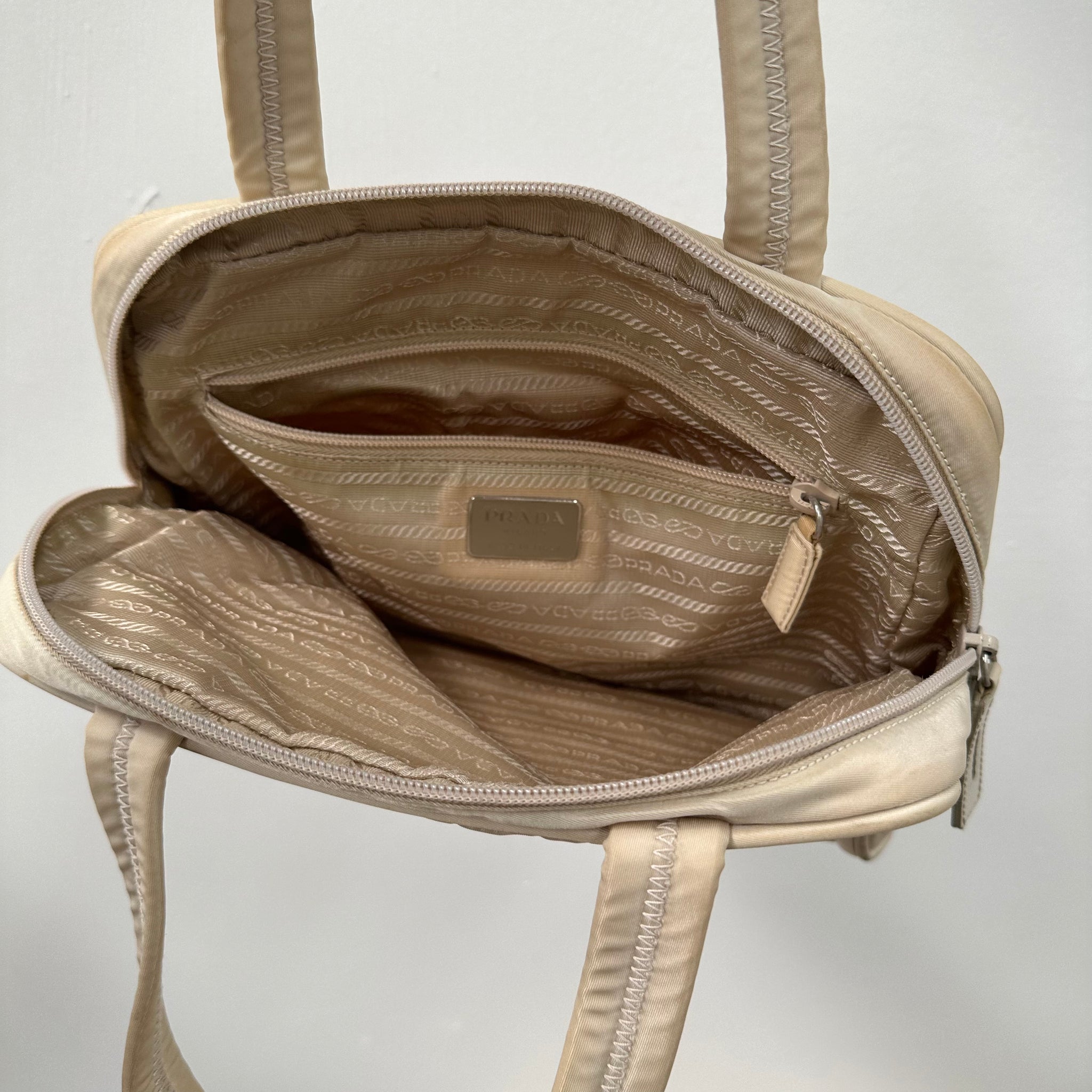 Prada Zip Around Tote Bag Nylon Cream