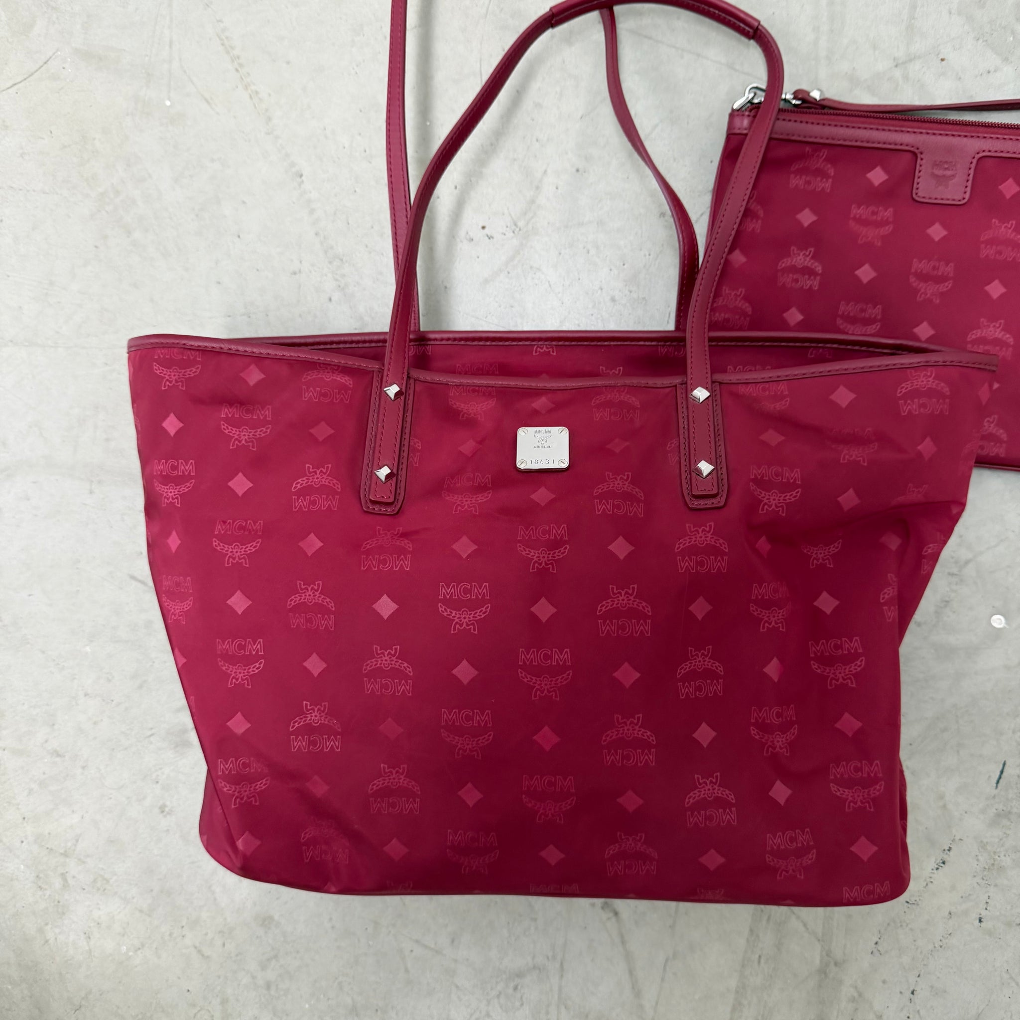 MCM Nylon Red Tote Bag with Shoulder Bag (2 Piece)