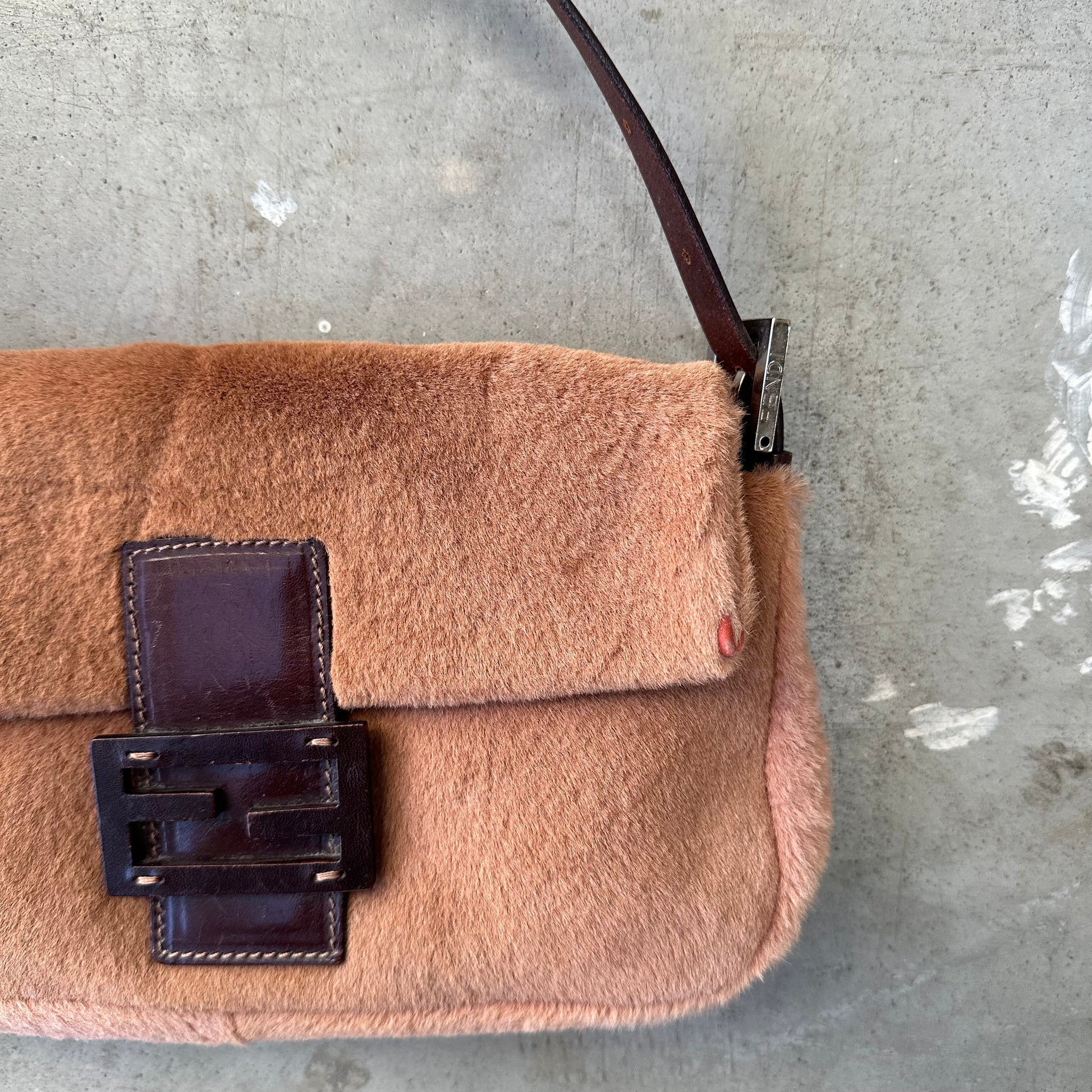 Fendi Brown Fur Baguette Bag
