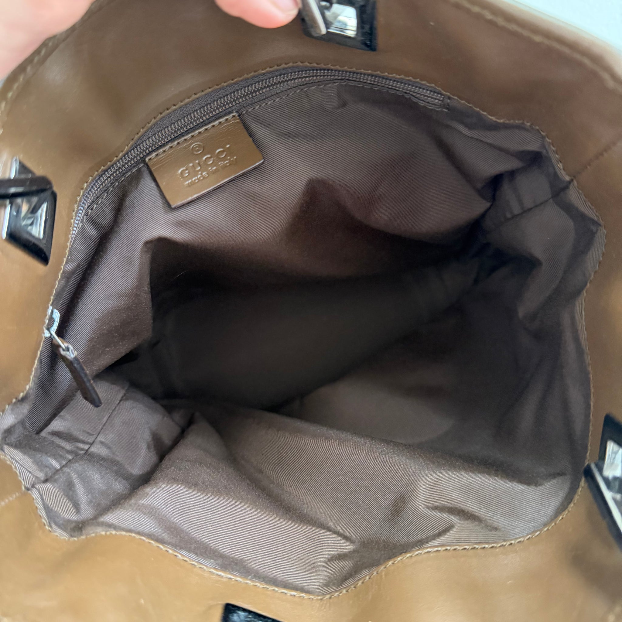 Gucci Side Stripe Metal Square Tote Bag Beige Canvas