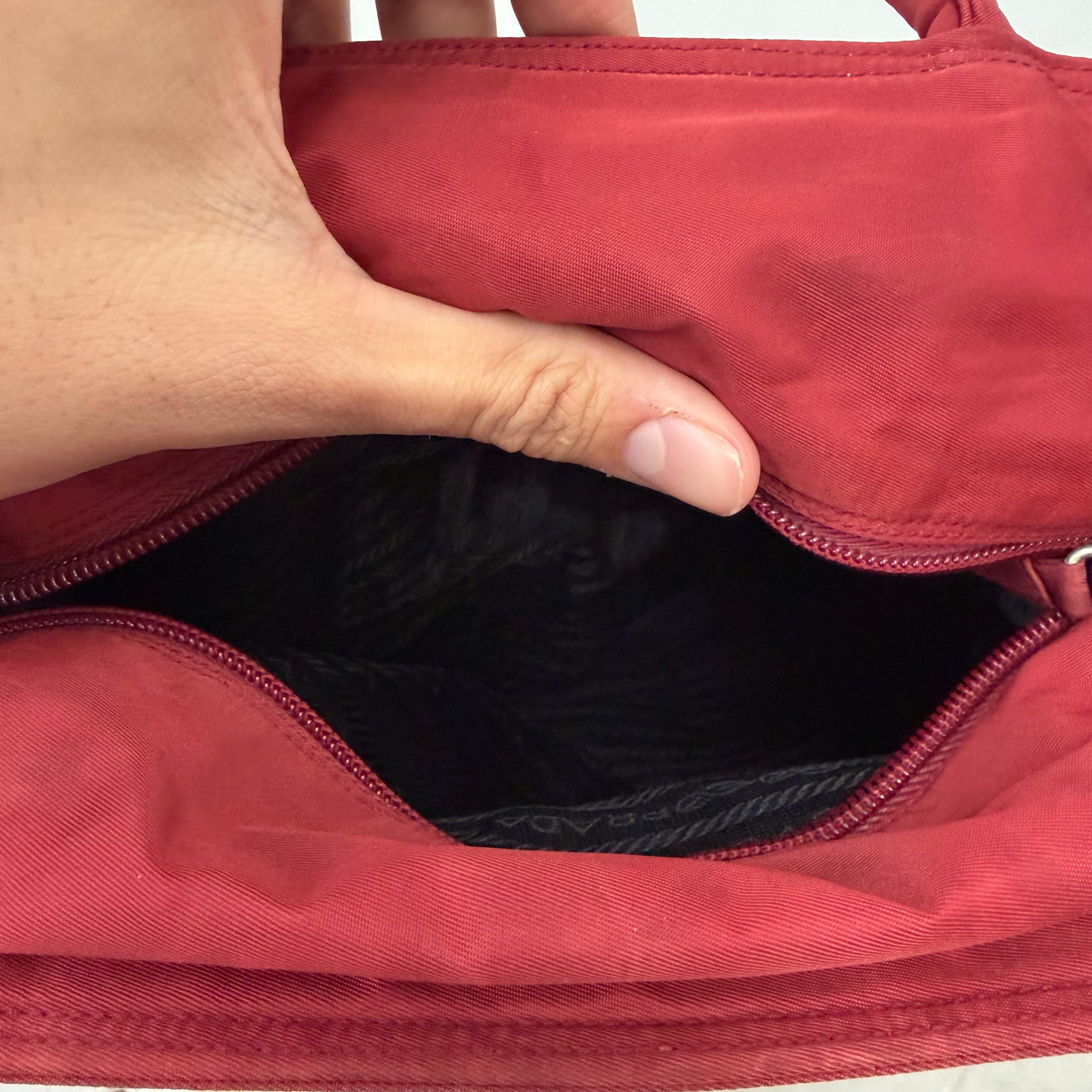 Prada Short Handle Nylon Cherry Red Tote Bag