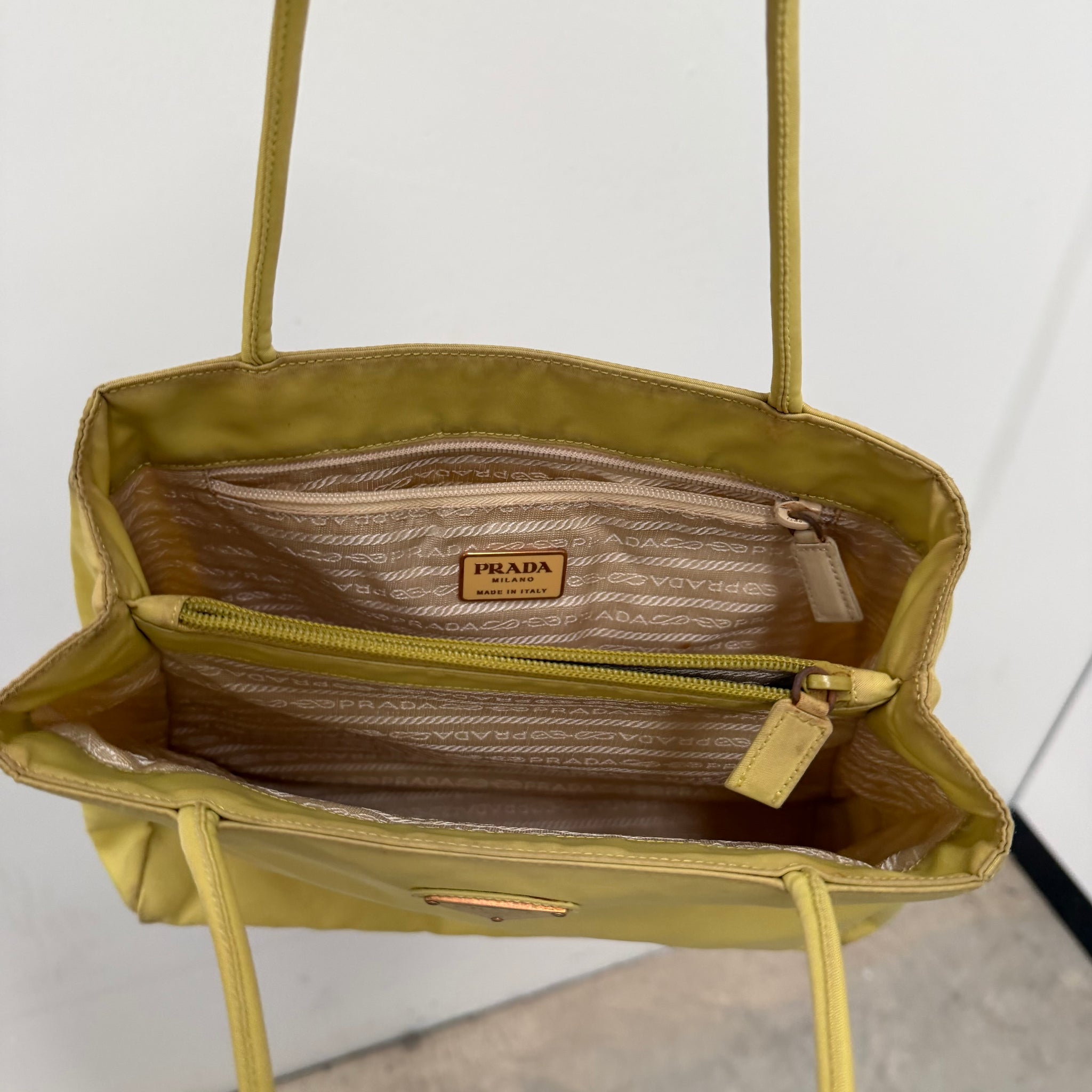 Prada Yellow Nylon Tote Bag