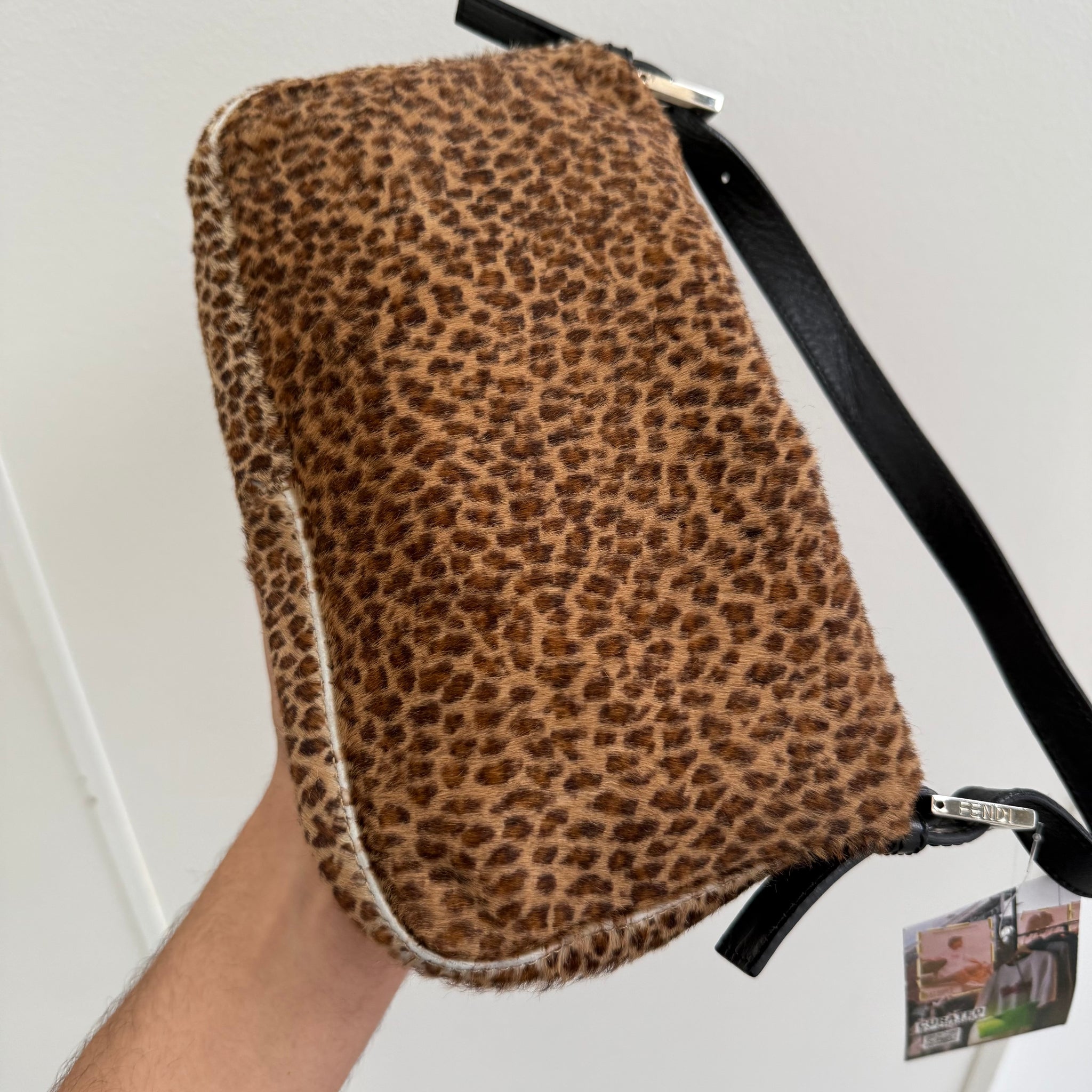Fendi Leopard Print Ponyhair Baguette Bag