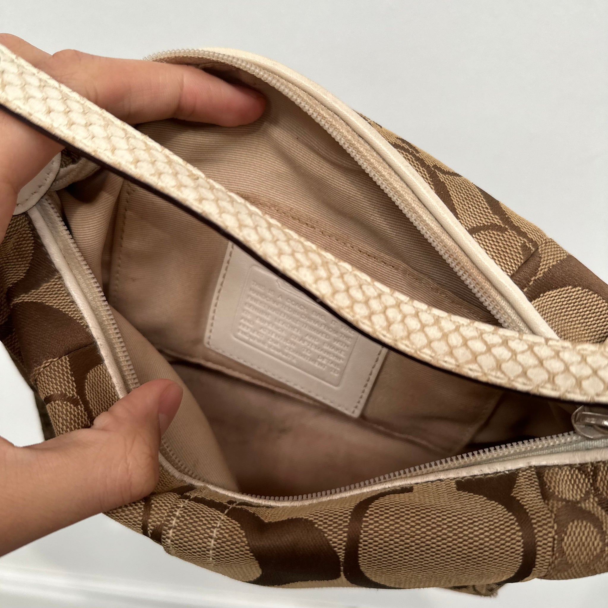 Coach Signature Multi Pattern Shoulder Bag Beige