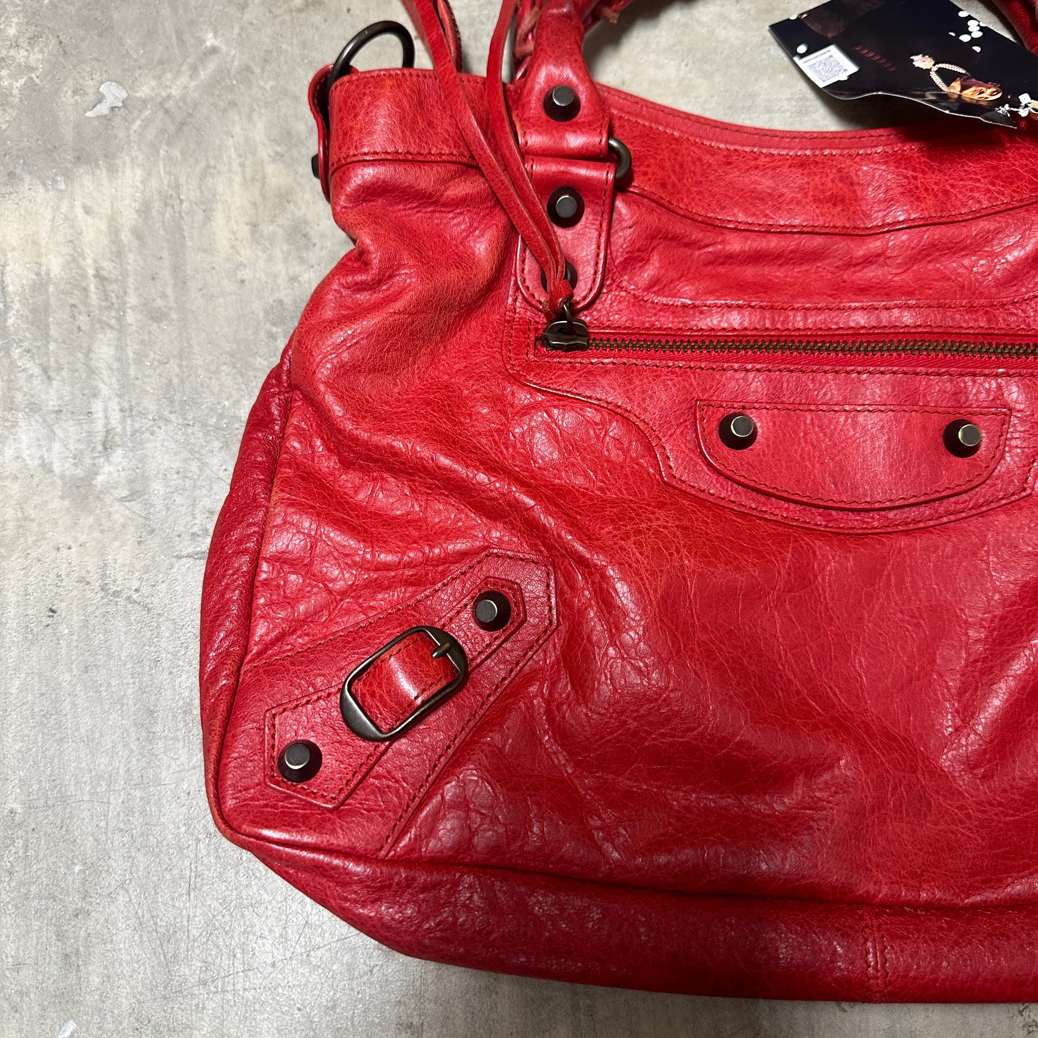 Balenciaga Leather Motorcycle City Bag Red