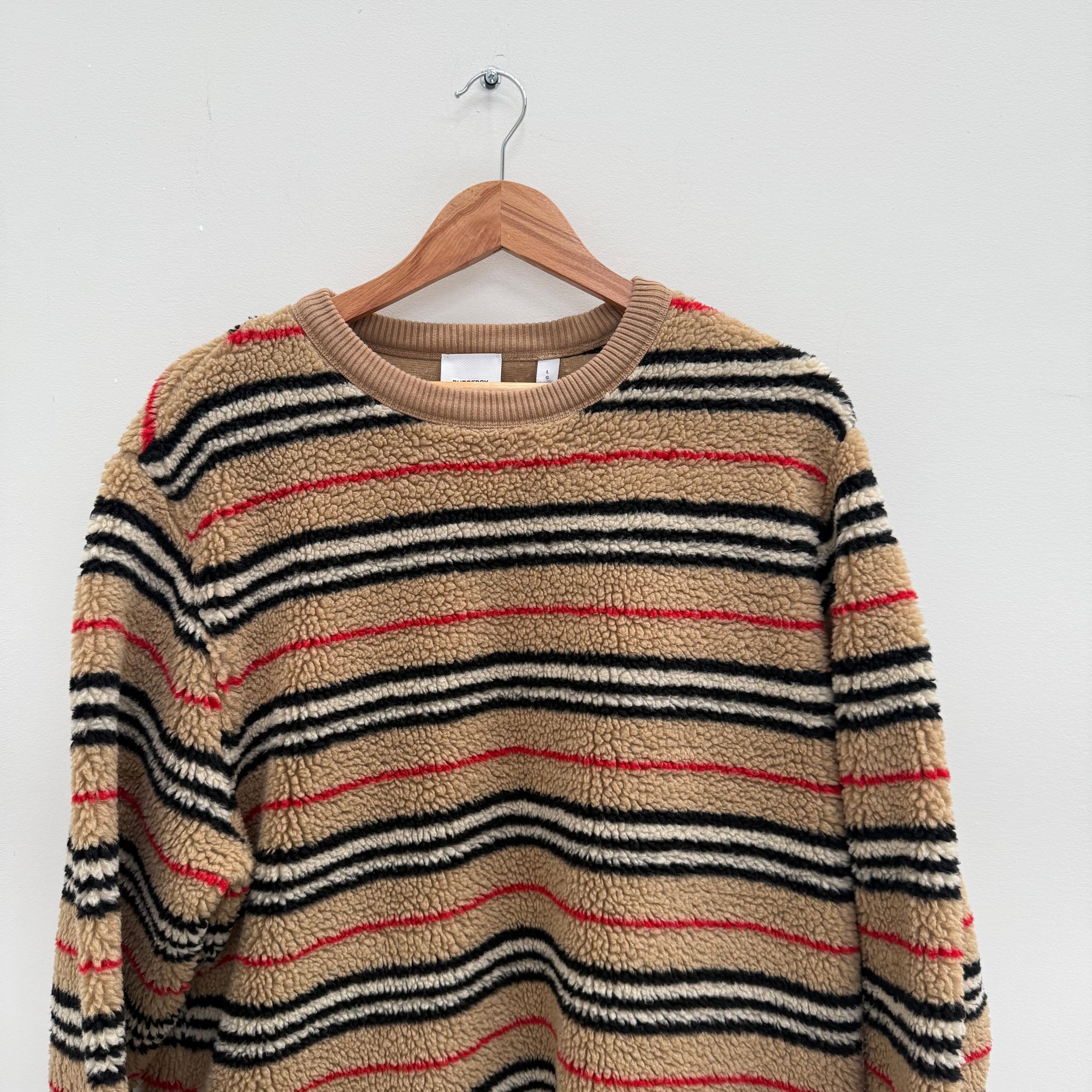 Burberry Icon Stripe Fleece Crewneck (Size L)