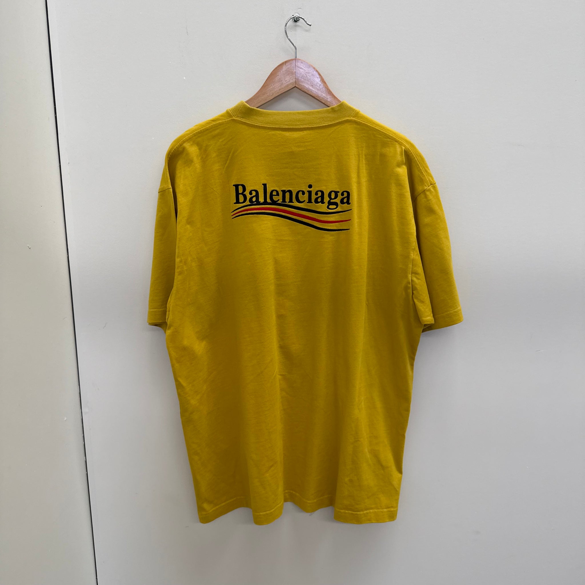 Balenciaga Embroided Campaign Yellow Logo T Shirt (fits L-XL)