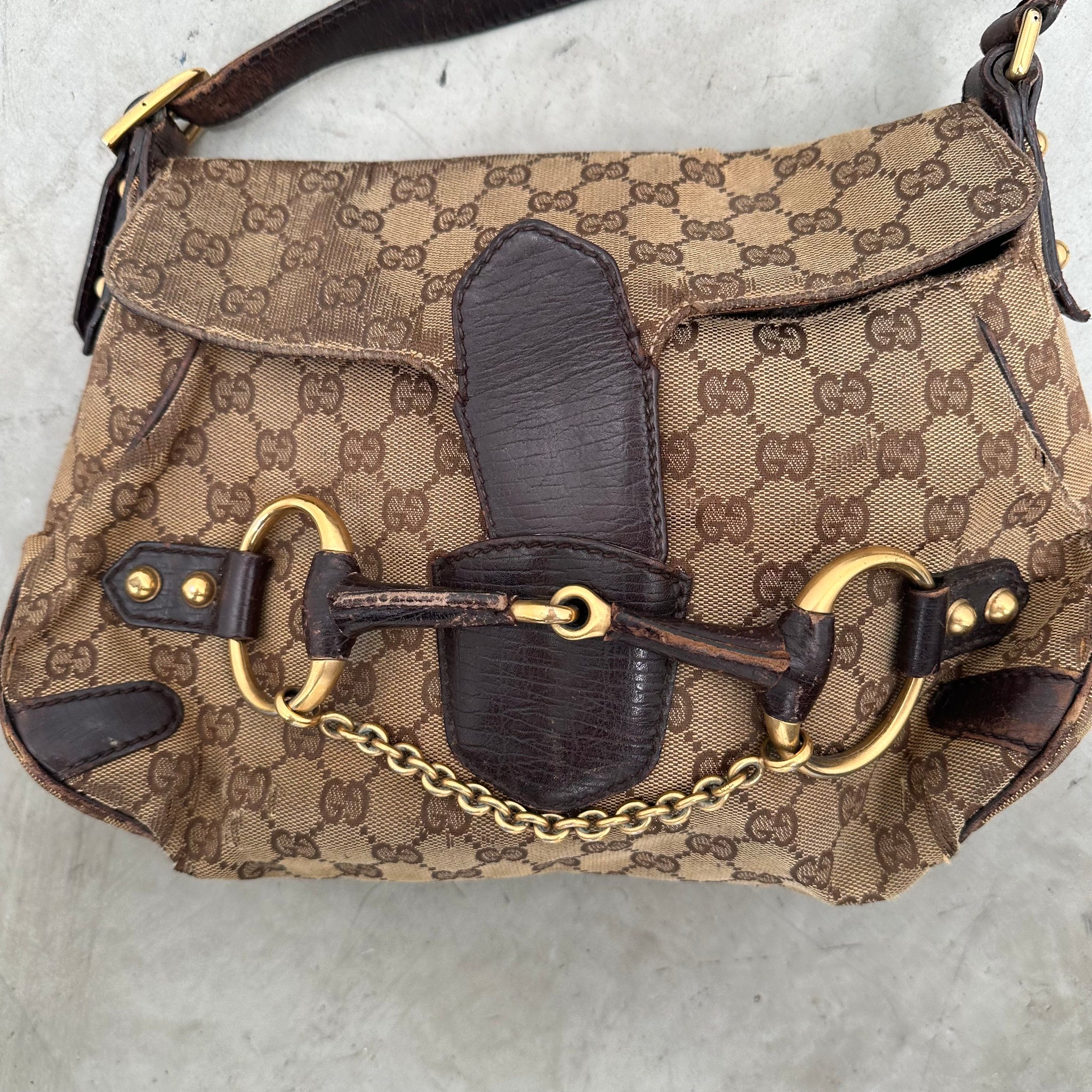 Gucci GG Horsebit Beige Shoulder Bag