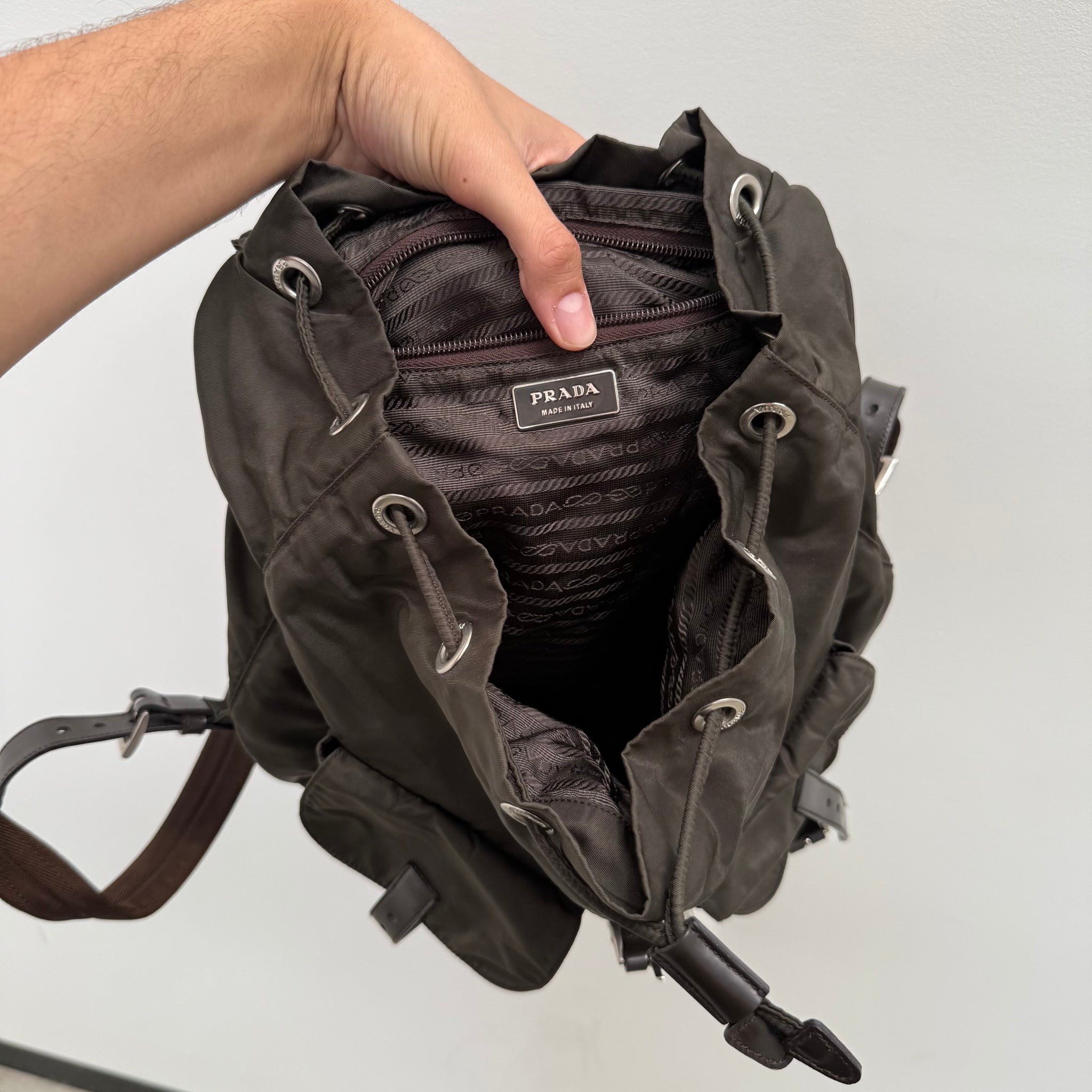 Prada Nylon Chocolate Brown Back Pack Bag