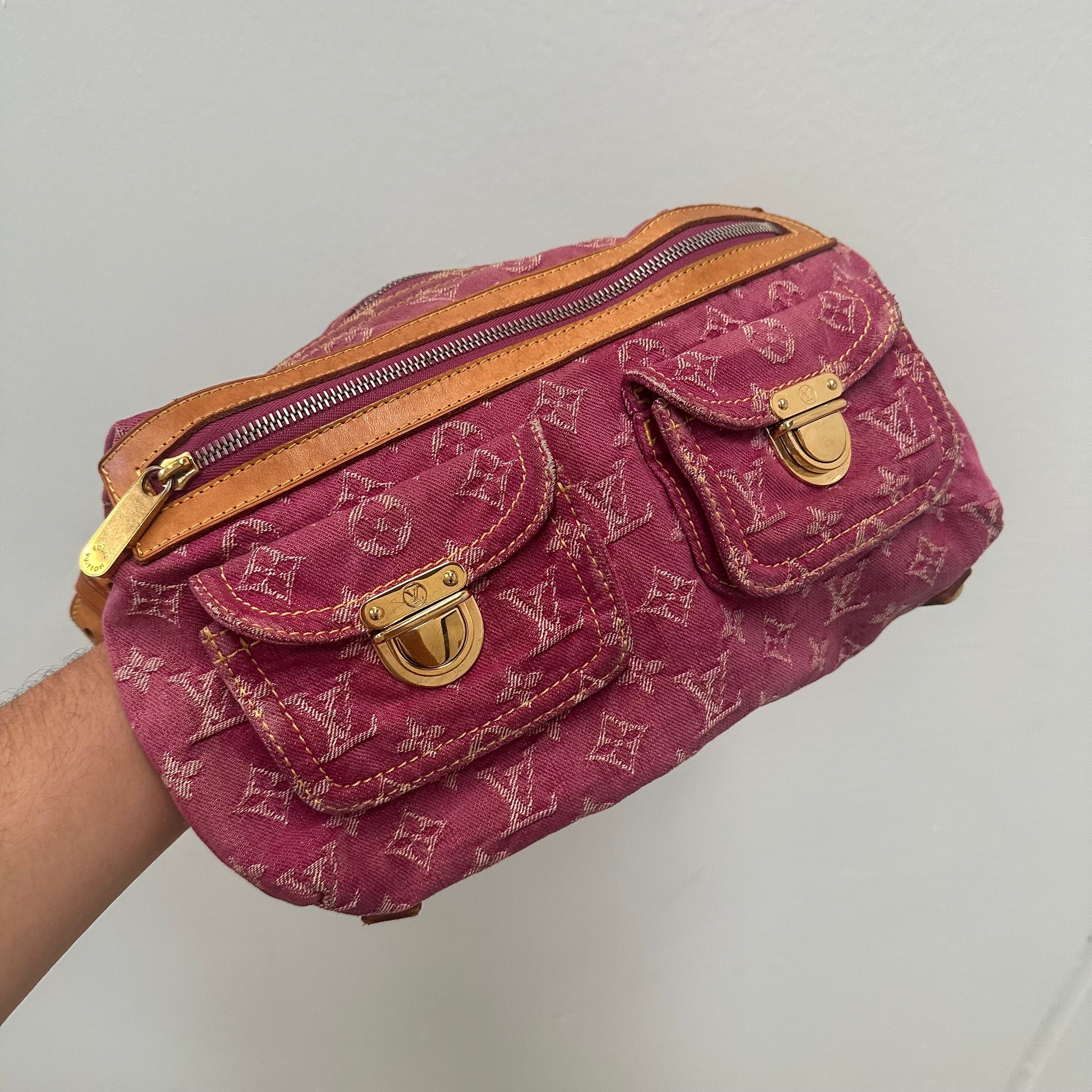 Louis Vuitton Monogram Denim Baggy PM Fuchsia Pink Shoulder Bag