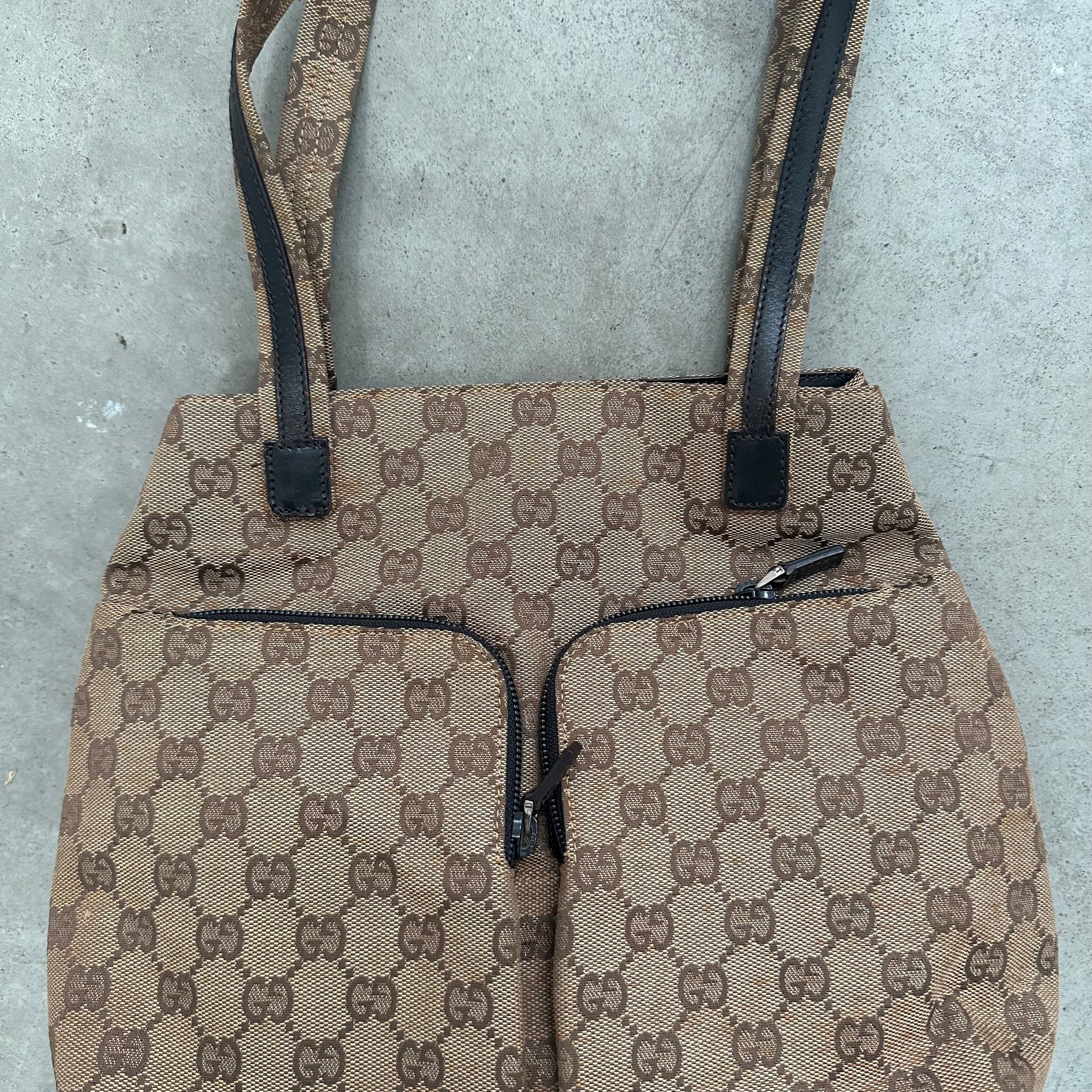 Gucci GG Print Double Pocket Tote / Shoulder Bag