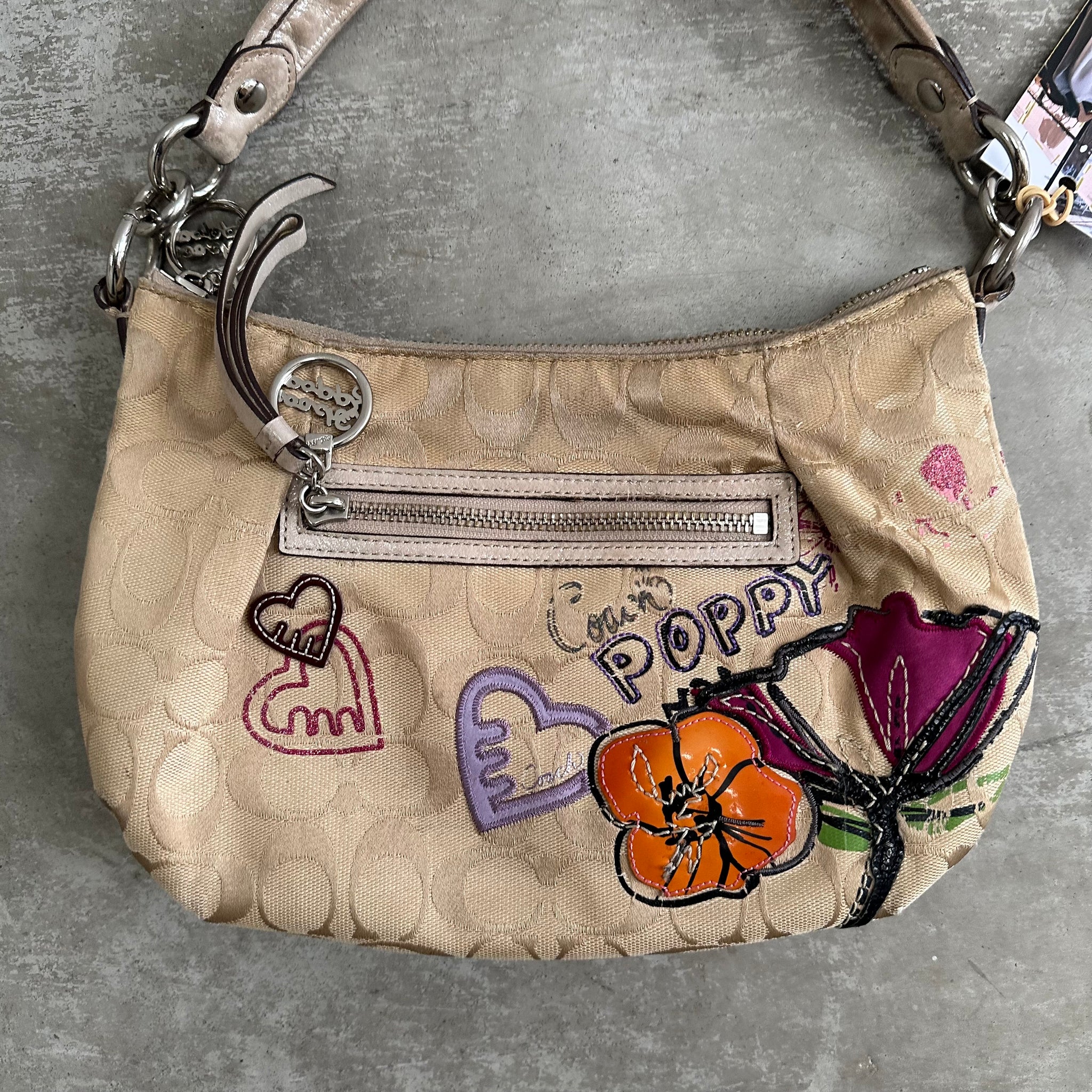 Coach Signature Jazzy Poppy Multi Canvas Shoulder Bag