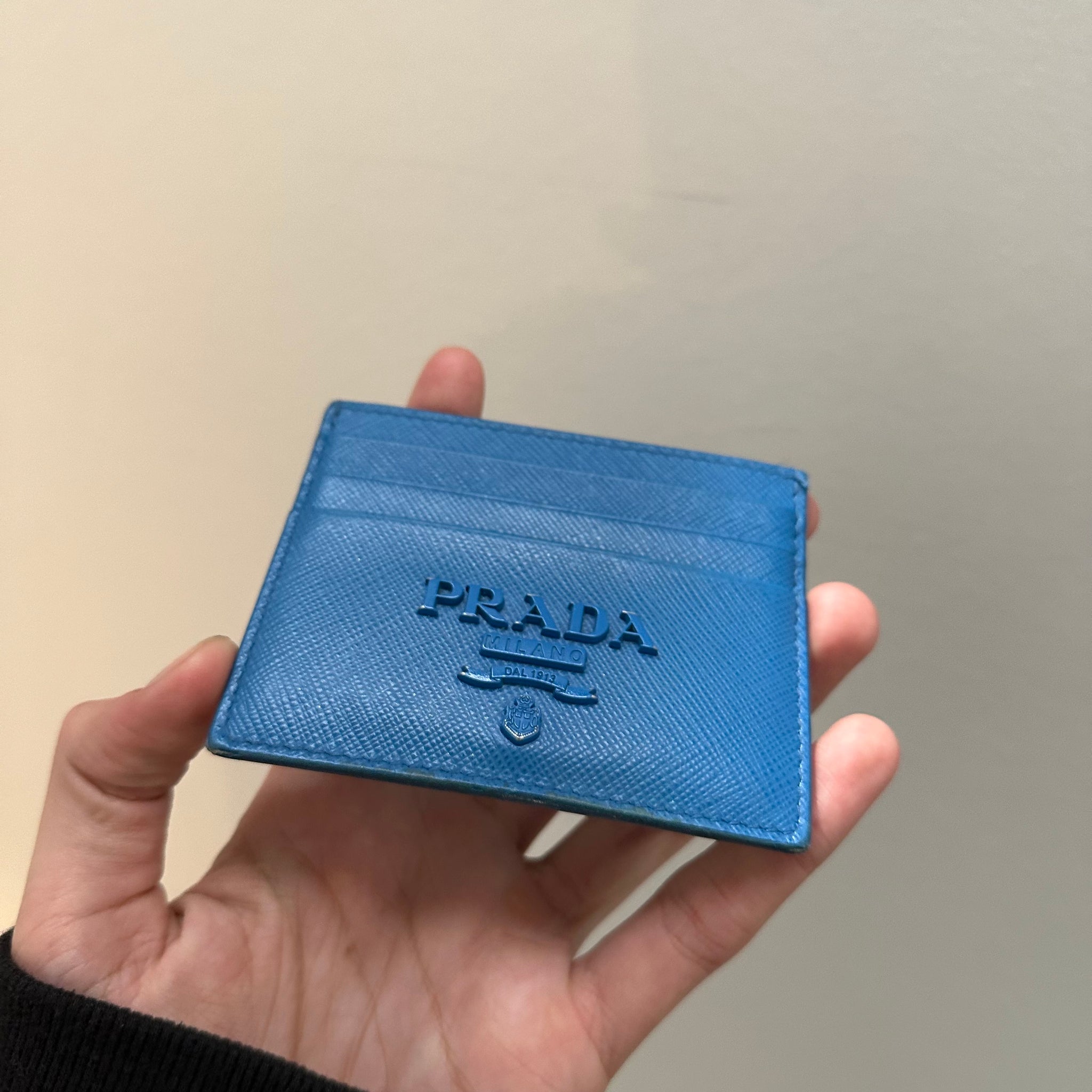 Prada Saffiano Monochrome Blue Card Holder