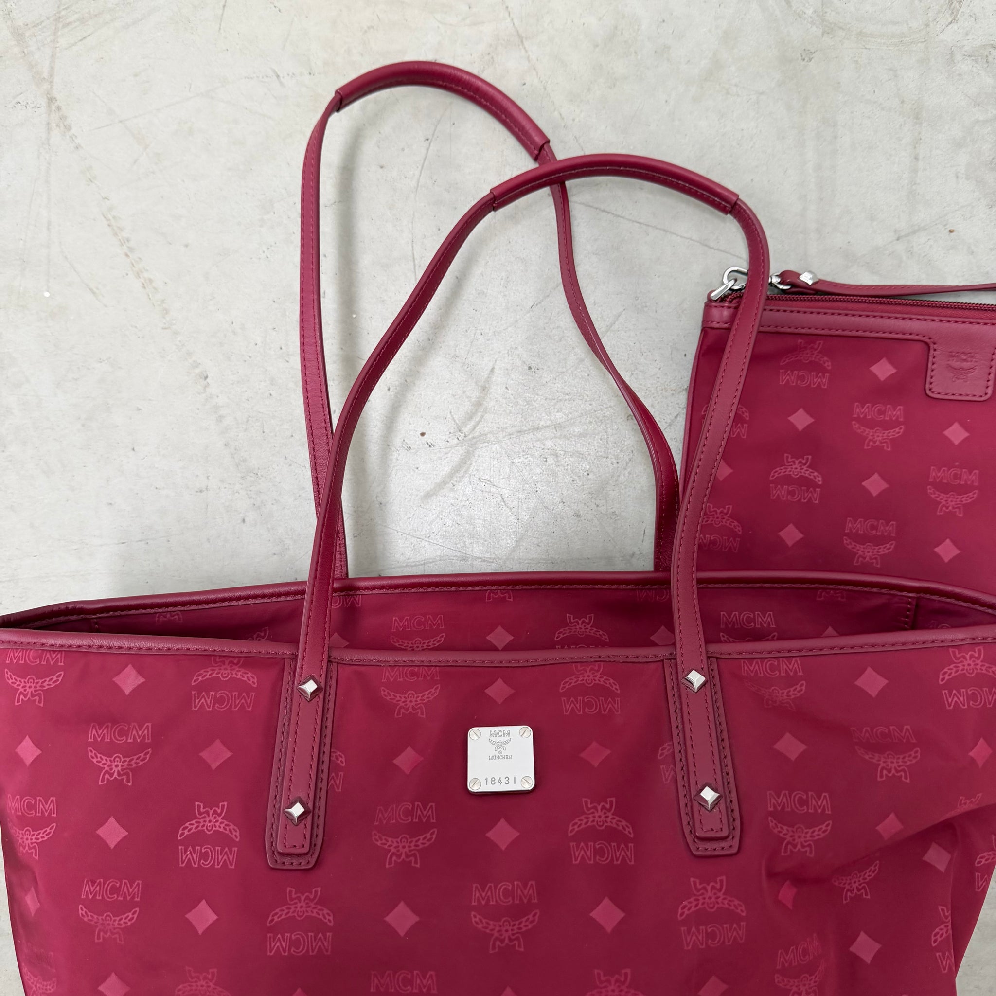 MCM Nylon Red Tote Bag with Shoulder Bag (2 Piece)