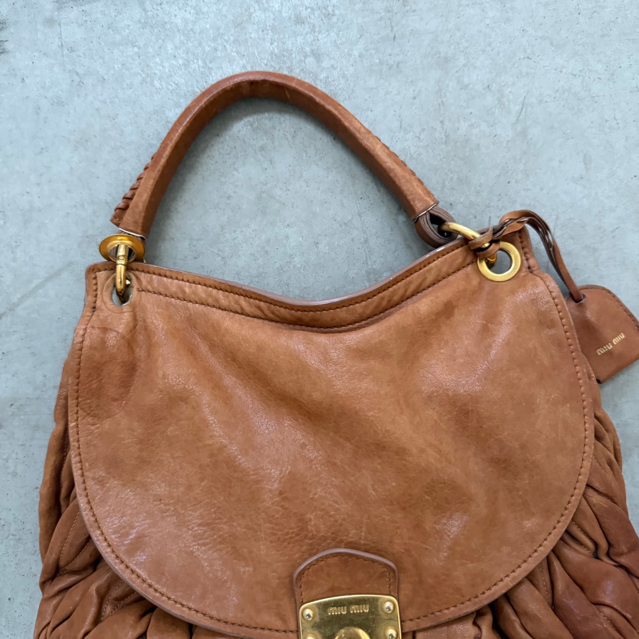 Miu Miu Matelasse Shoulder Bag Leather Bag Brown