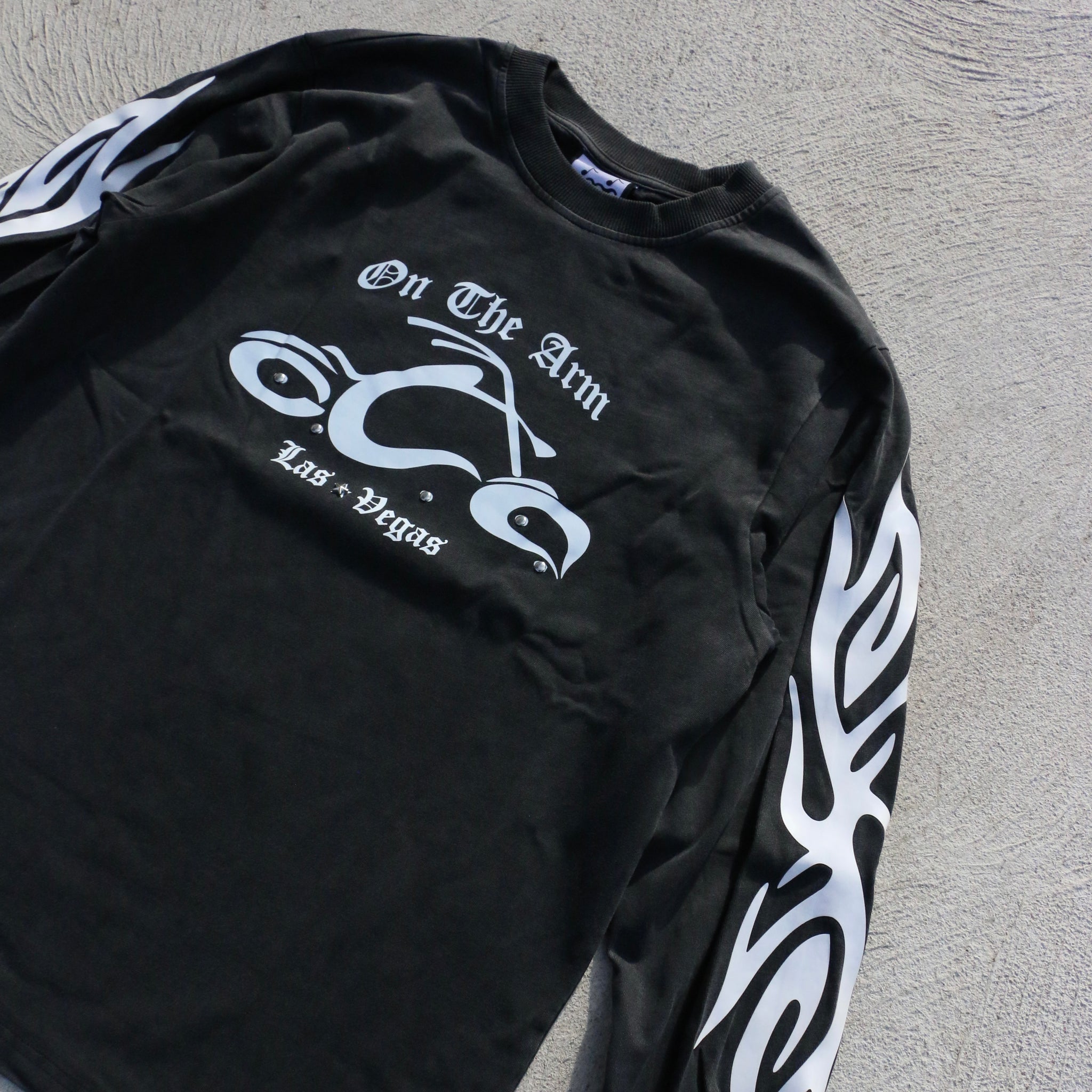 On The Arm Studded Biker L/S T Shirt Black