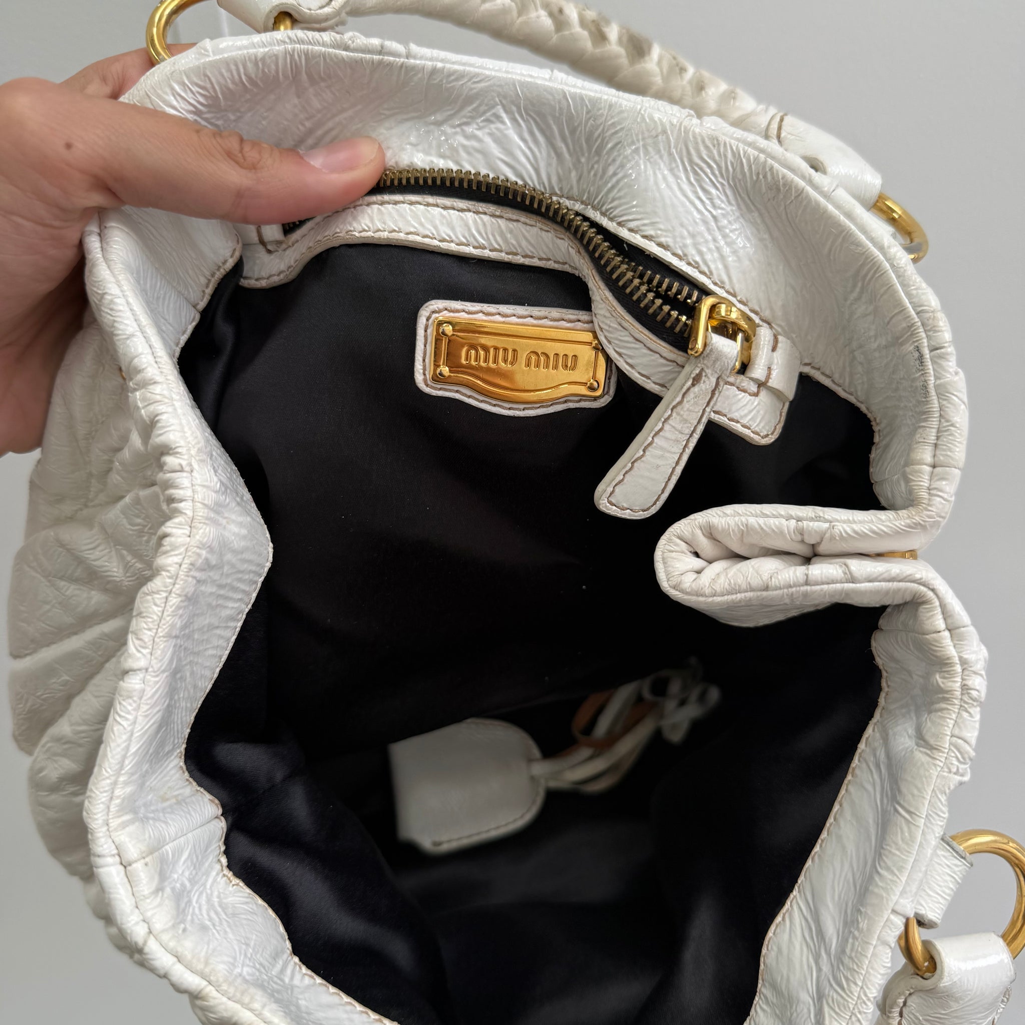 Miu Miu Matelassé White Leather Bag with Gold Hardware