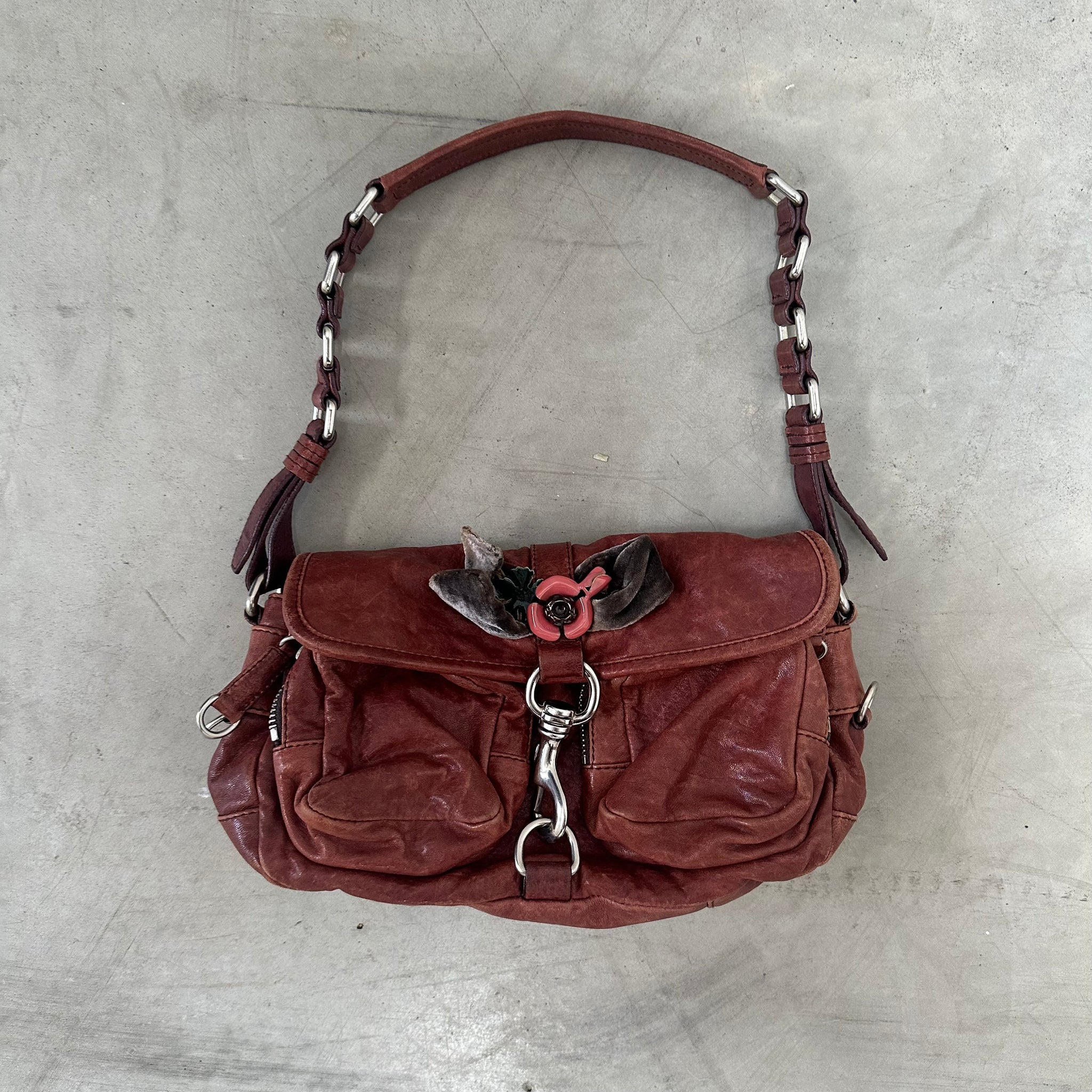 Miu Miu Brown Metal Flower Shoulder Bag
