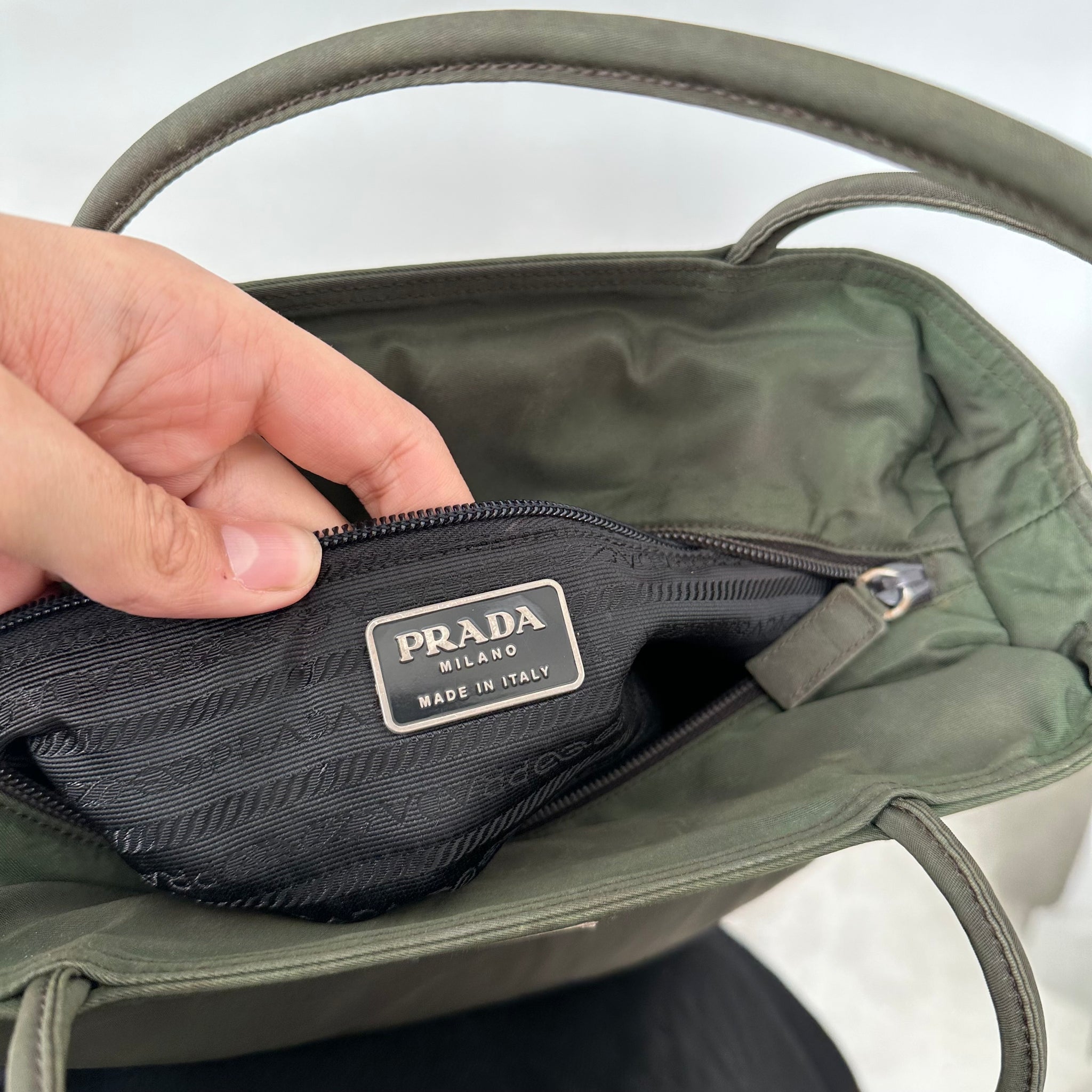 Prada Short Strap Green Tote Bag Nylon