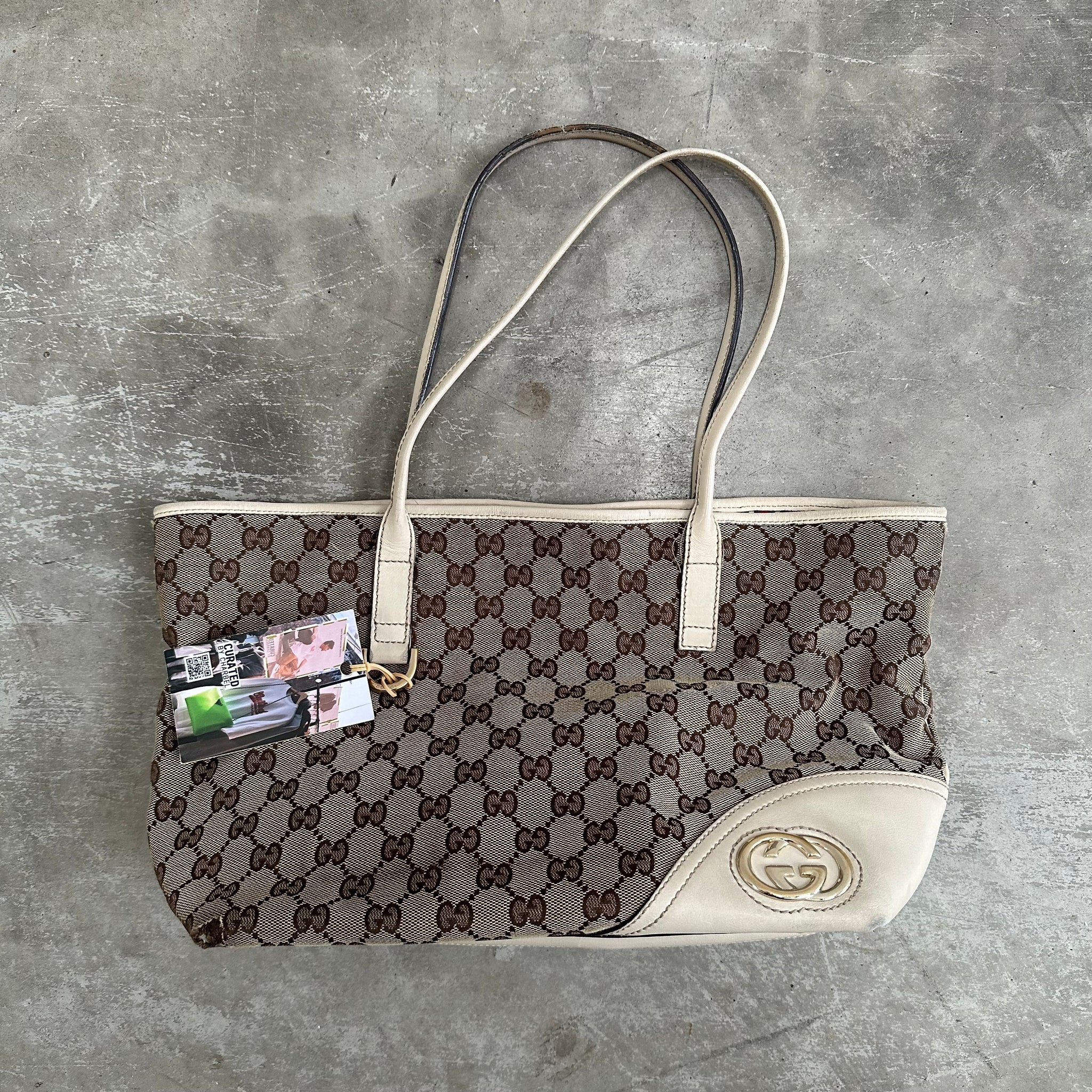 Gucci GG Canvas Britt Tote Bag White Beige