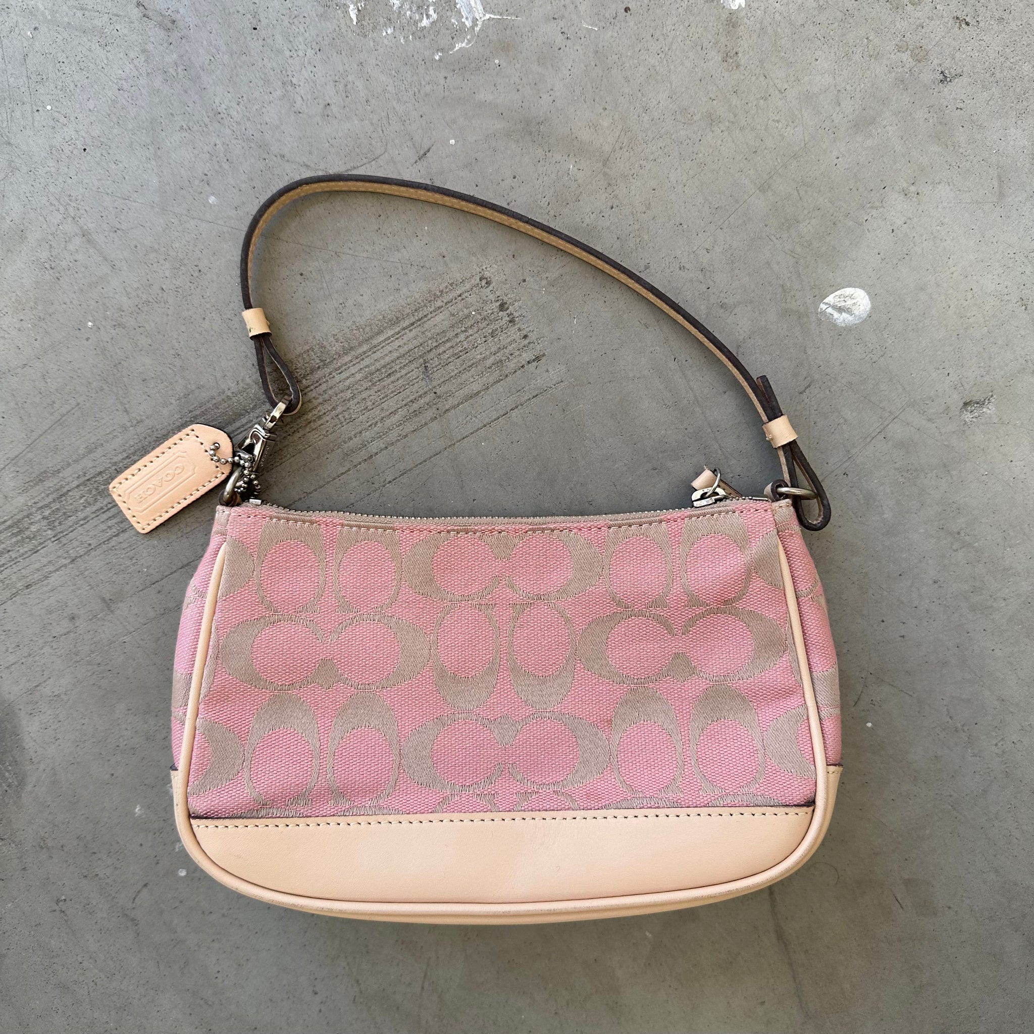 Coach Logo Print Pink Pochette Bag