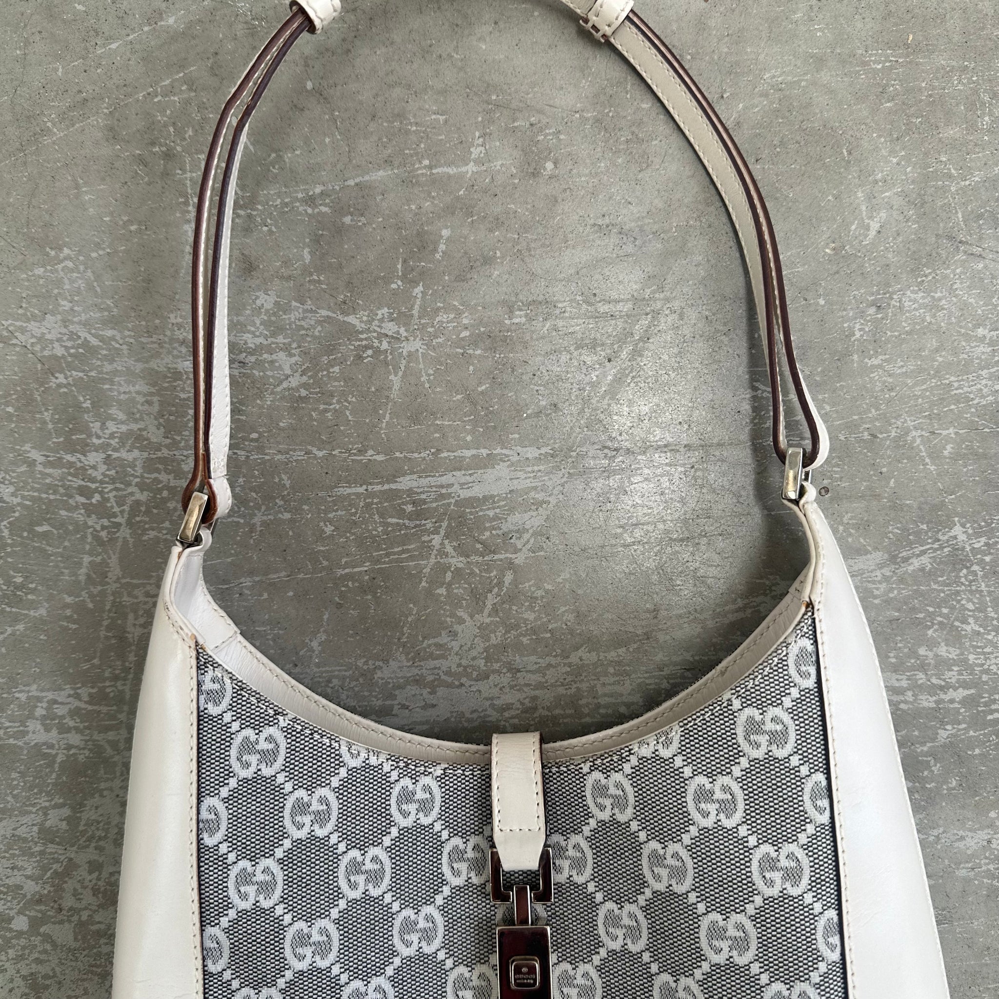 Gucci GG Canvas Jackie Shoulder Bag Silver/White