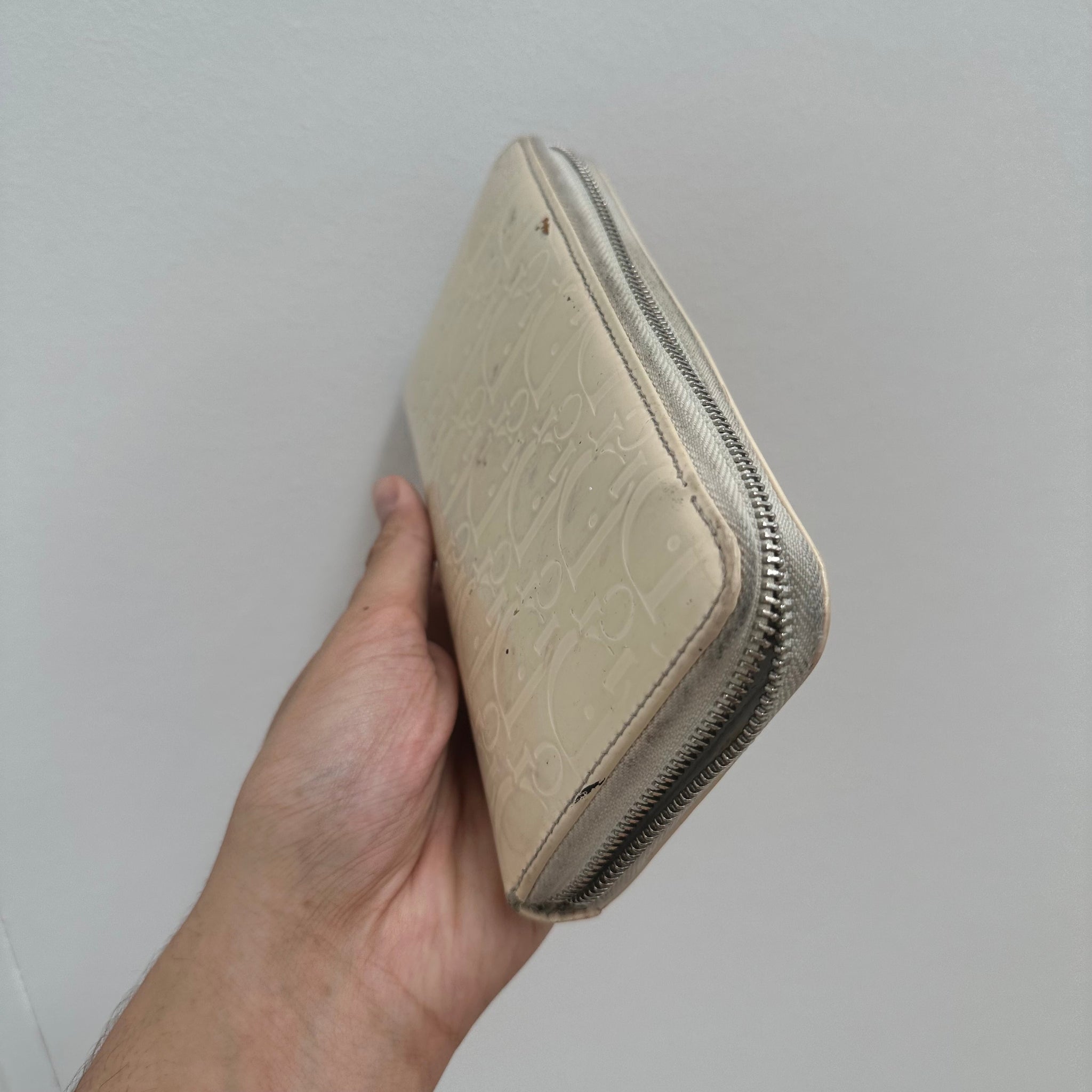Dior Cream Logo Print Zip Around Long Wallet