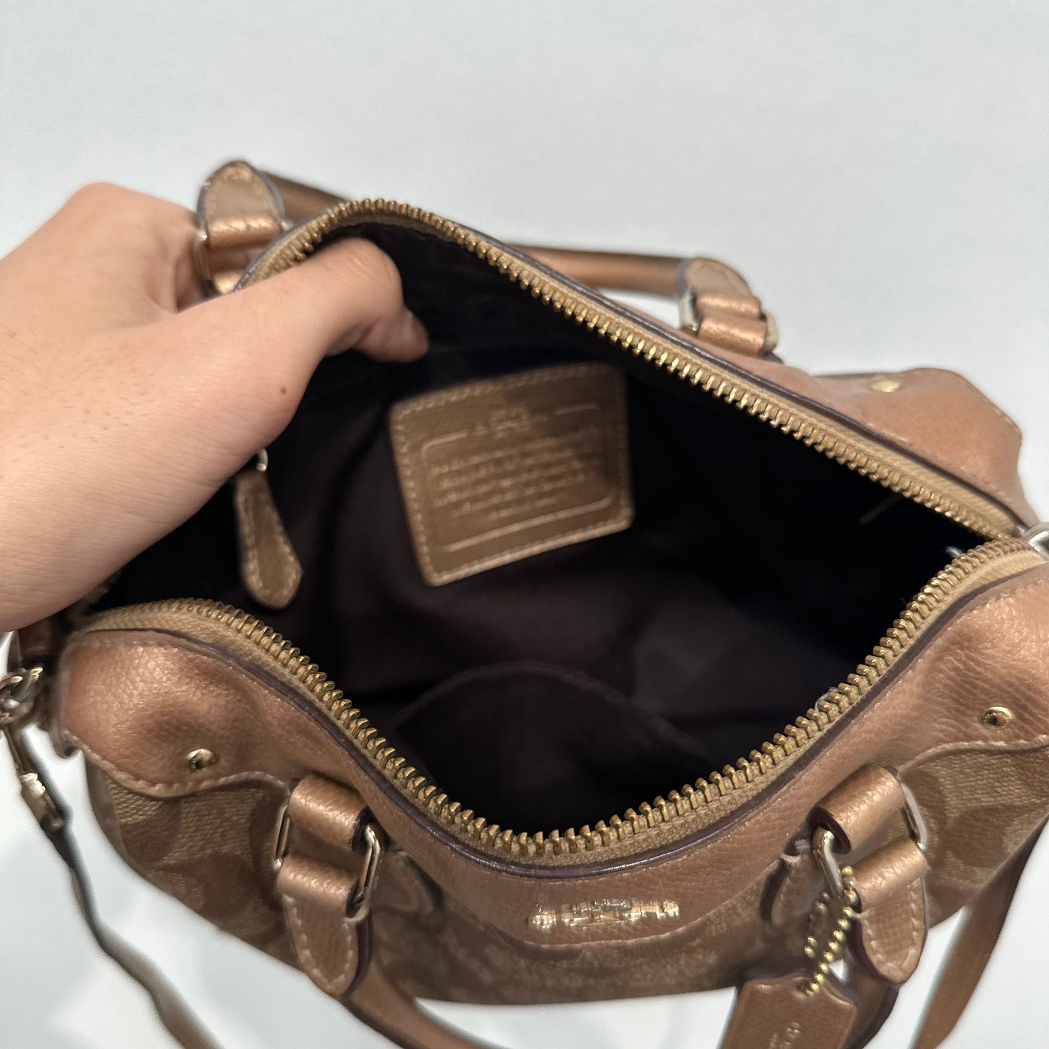 Coach Signature Print Hand Bag Brown