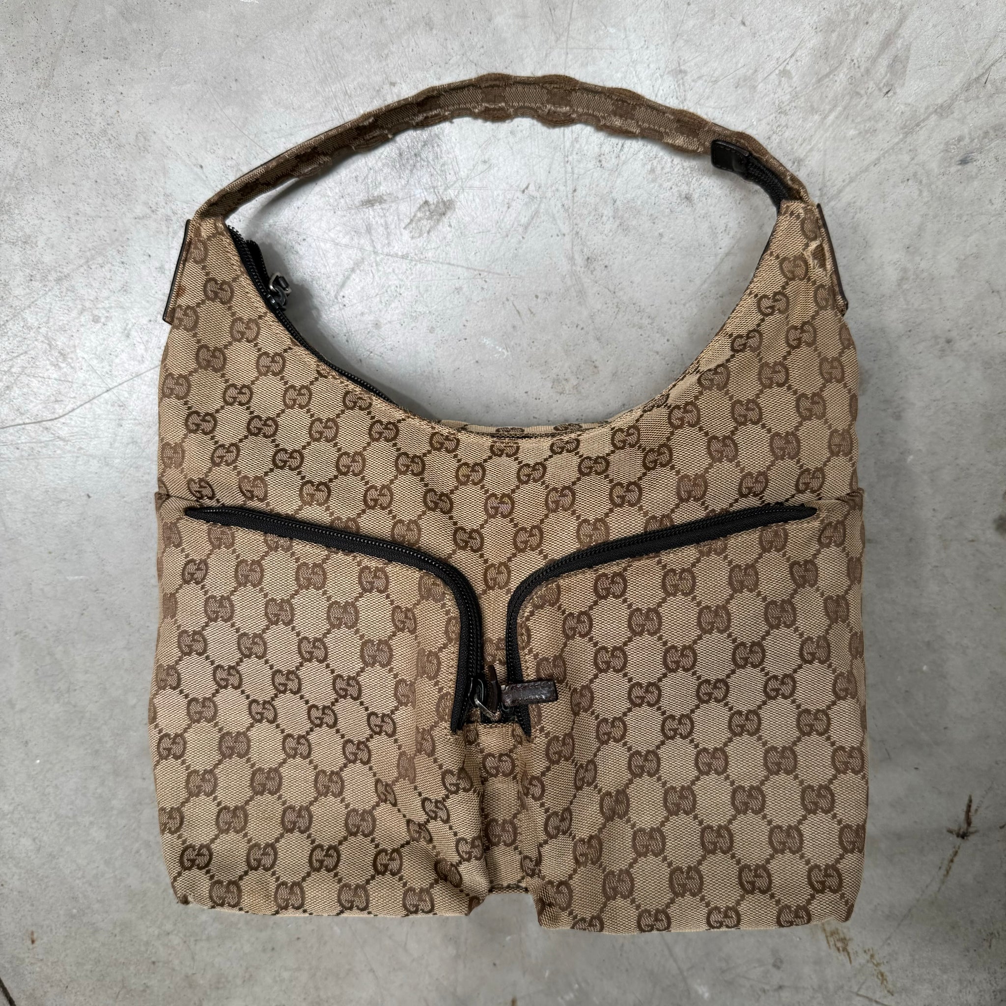 Gucci Brown GG Canvas Shoulder Bag Beige