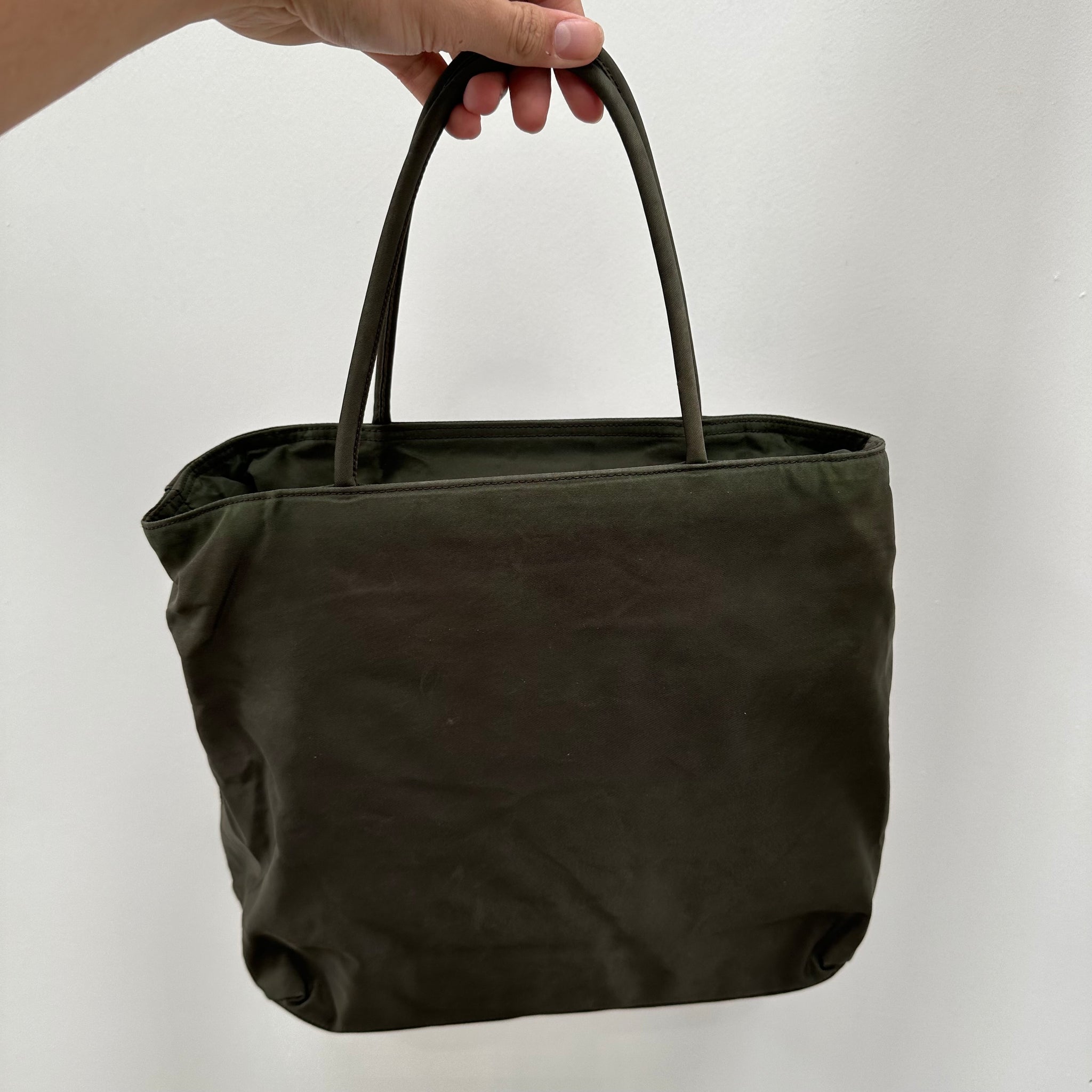 Prada Short Strap Green Tote Bag Nylon