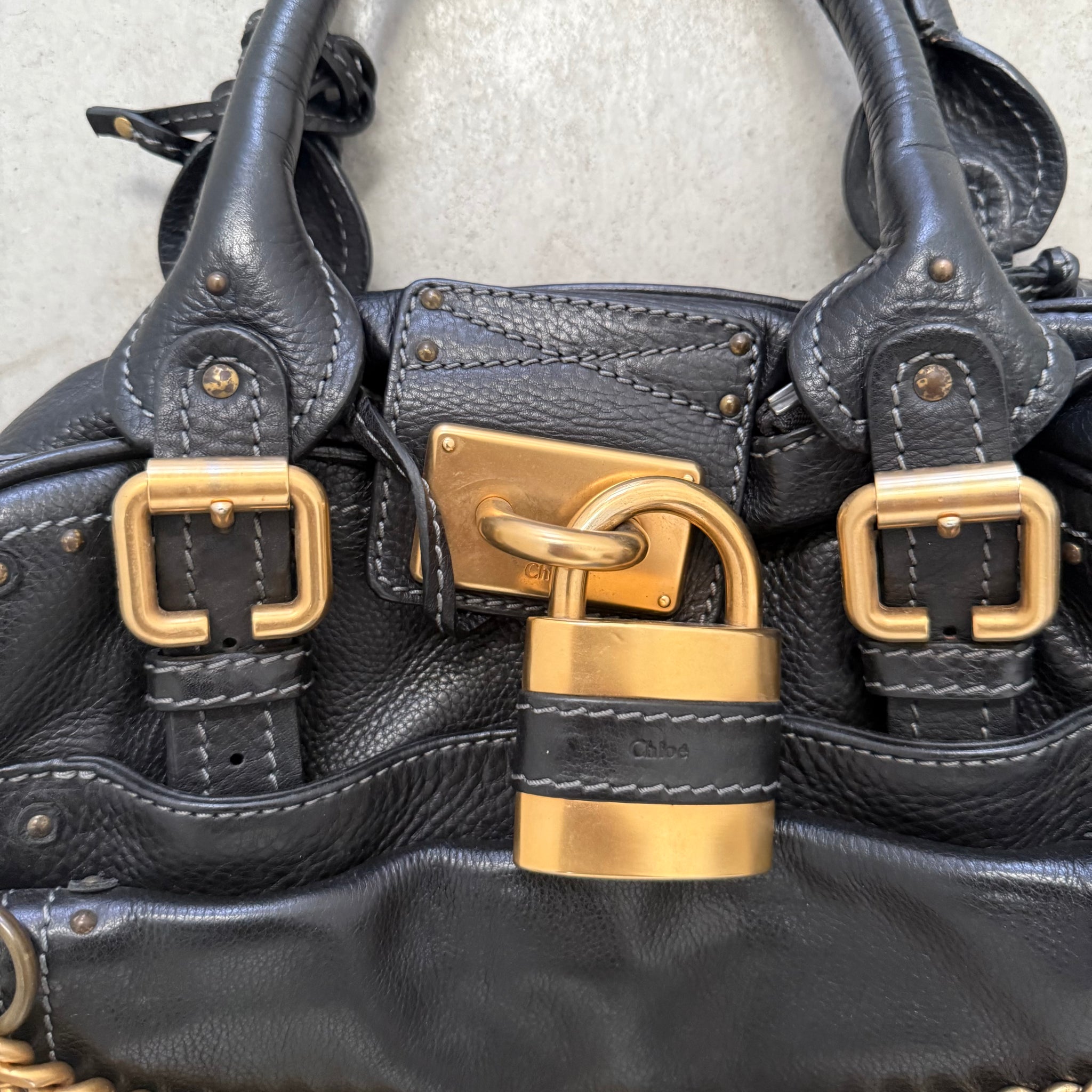Chloe Paddington Shoulder Bag Black Leather with Chain Detail