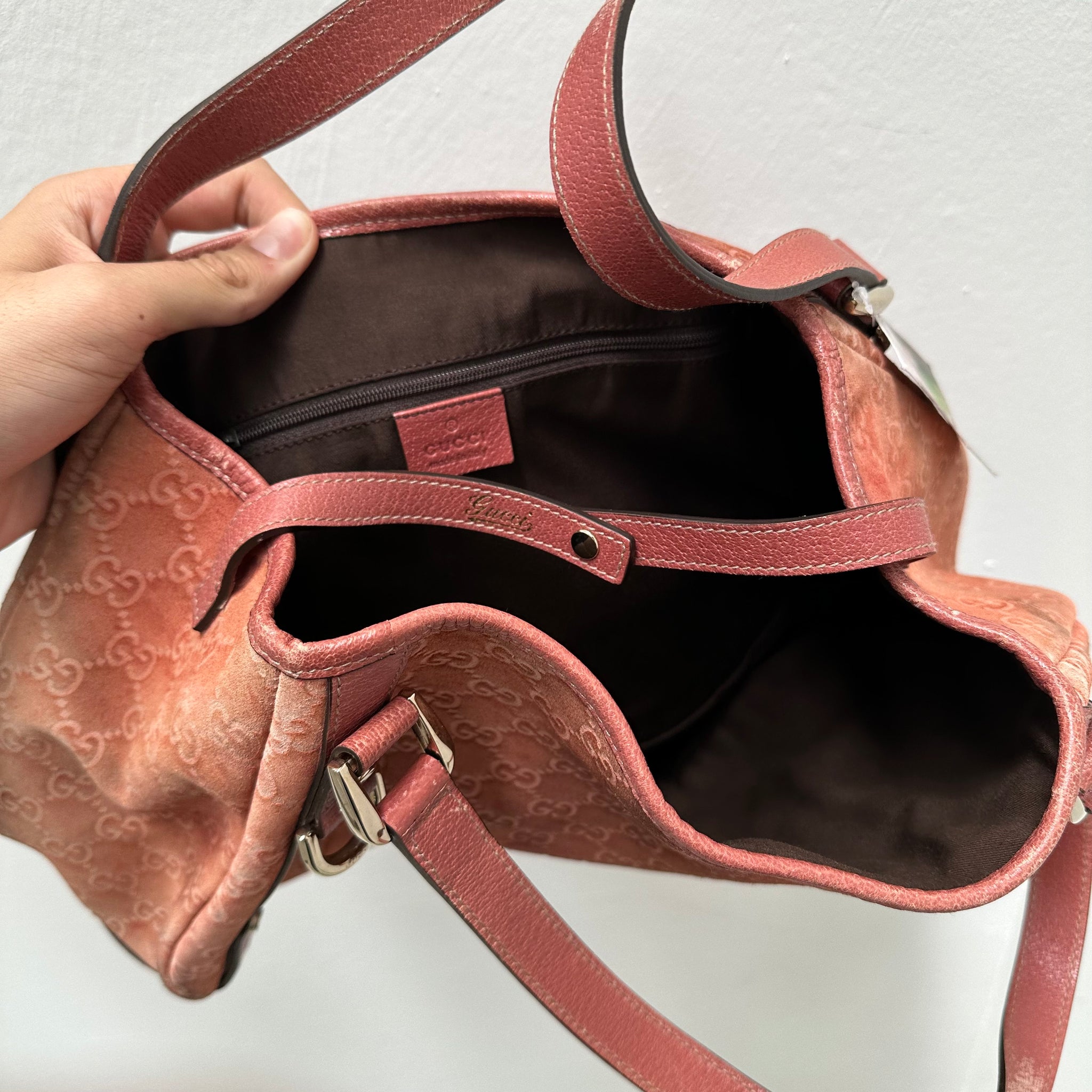 Gucci Pink Guccissima Nubuck and Leather Abbey Hobo Tote Bag