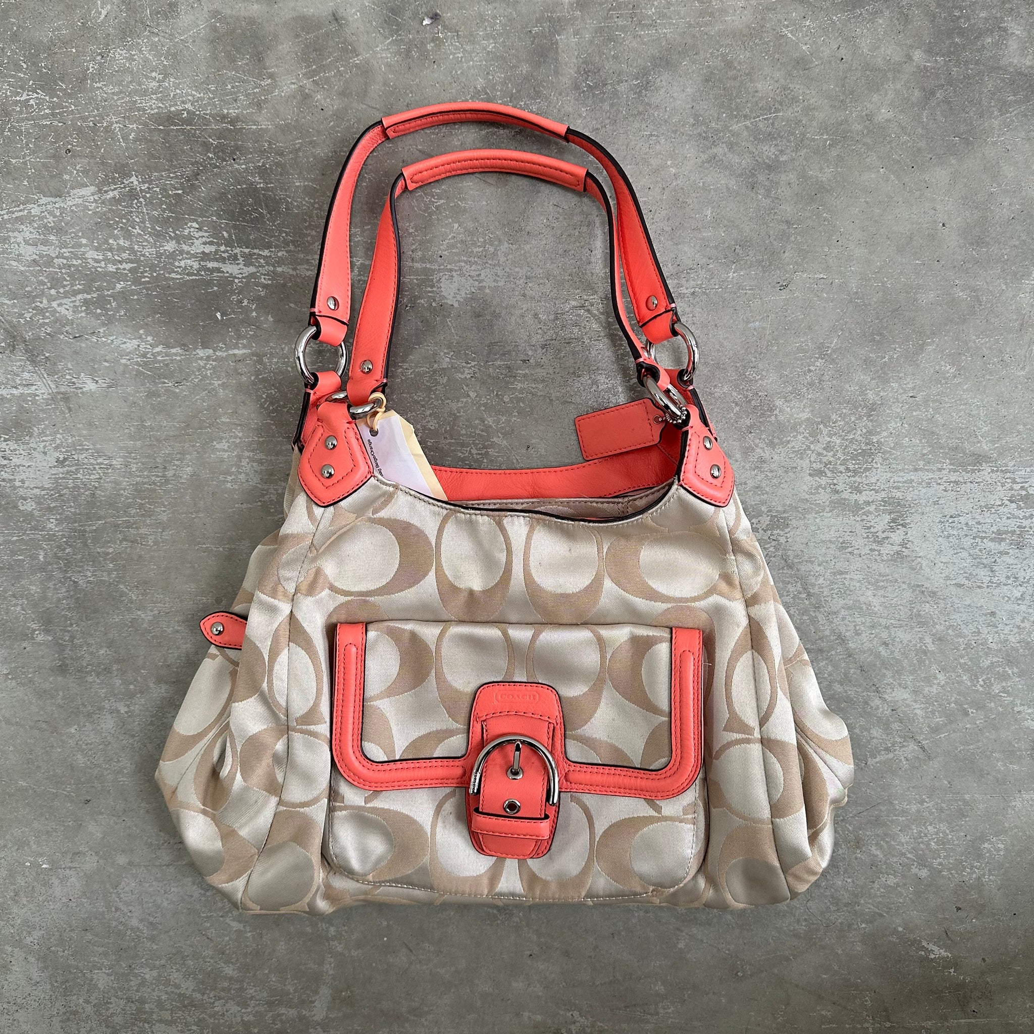 Coach Signature Hobo Campbell Shoulder Bag Beige/Orange