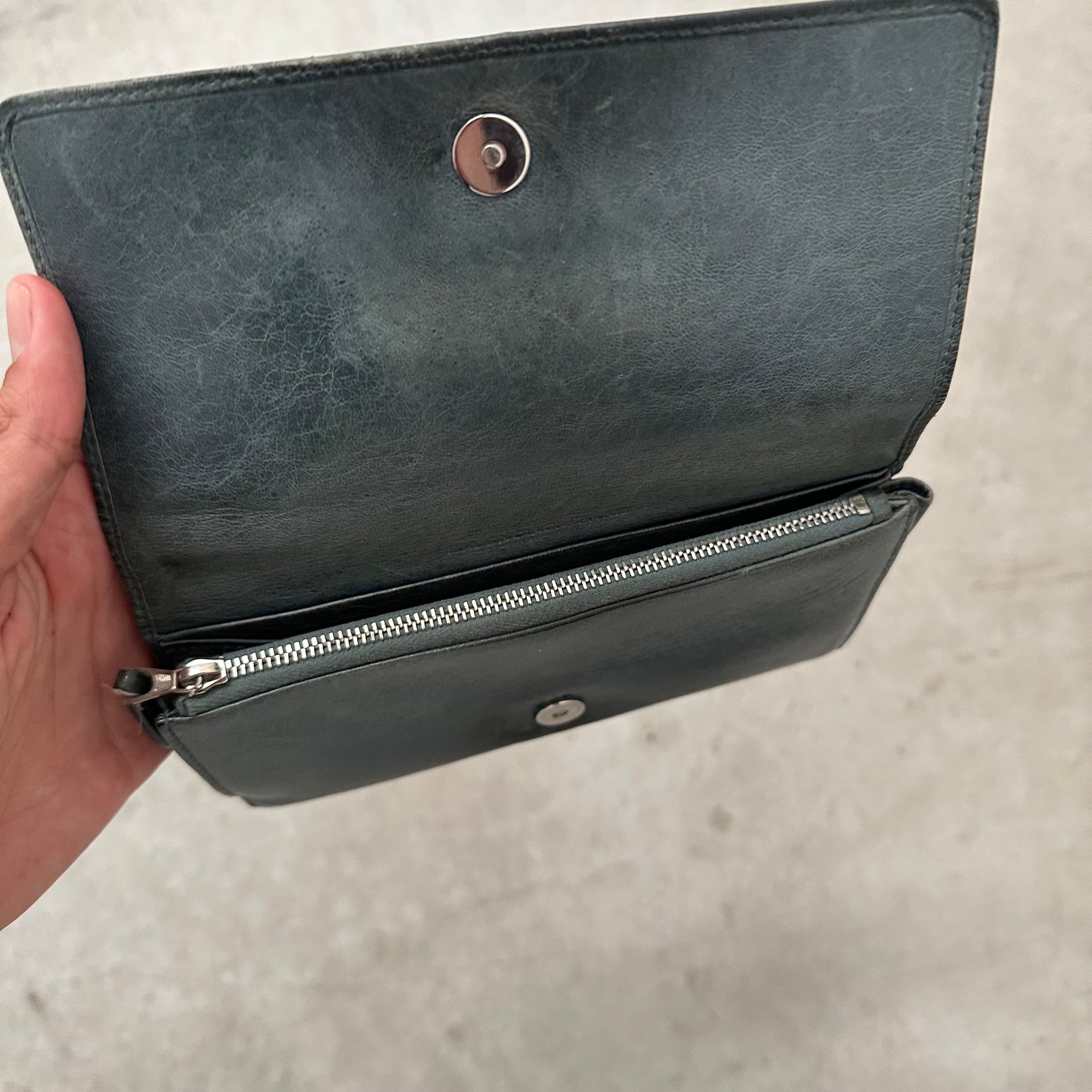 Balenciaga Green Leather City Flap Wallet