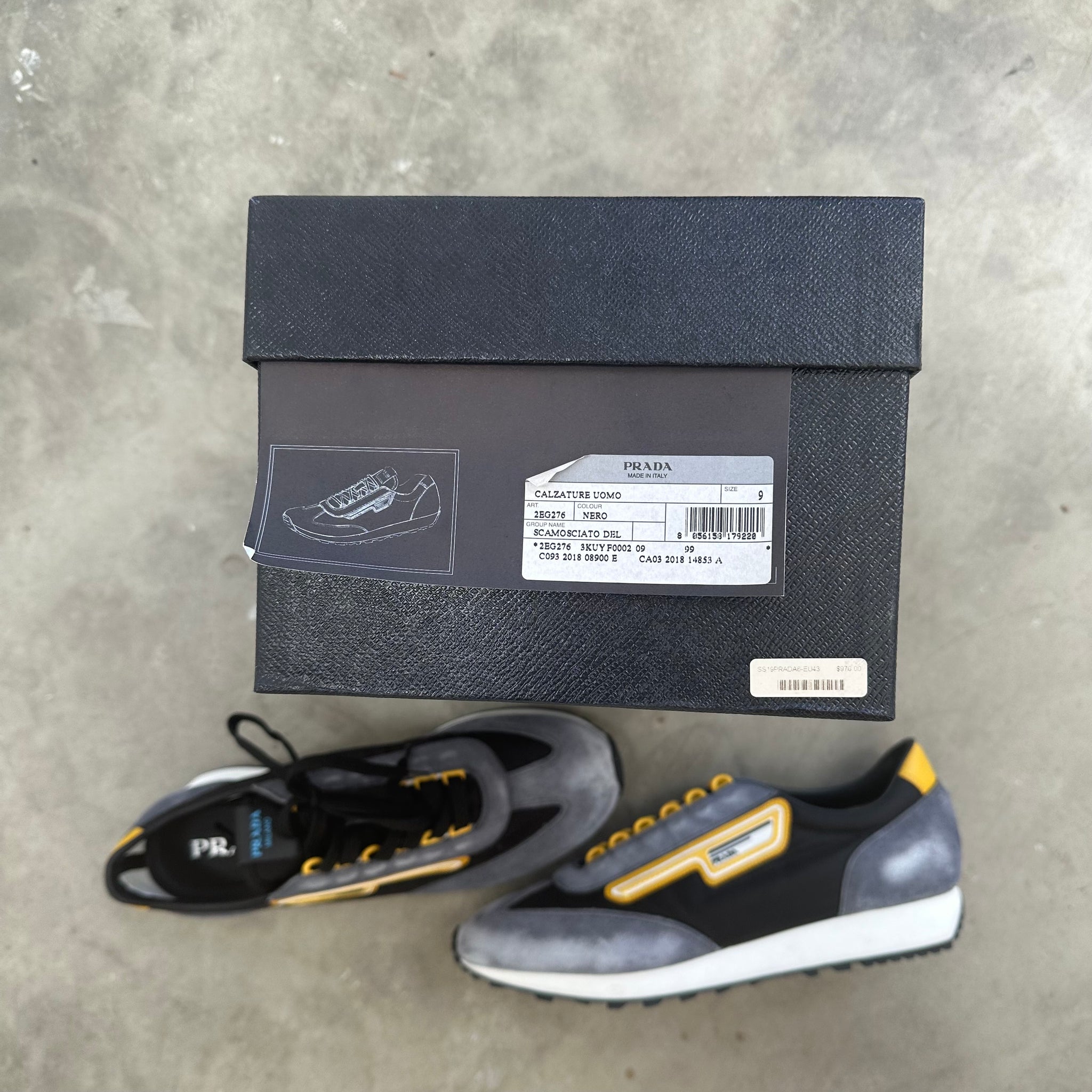Prada Milano 70 Retro Nylon Sneaker Black Yellow (EU 43)