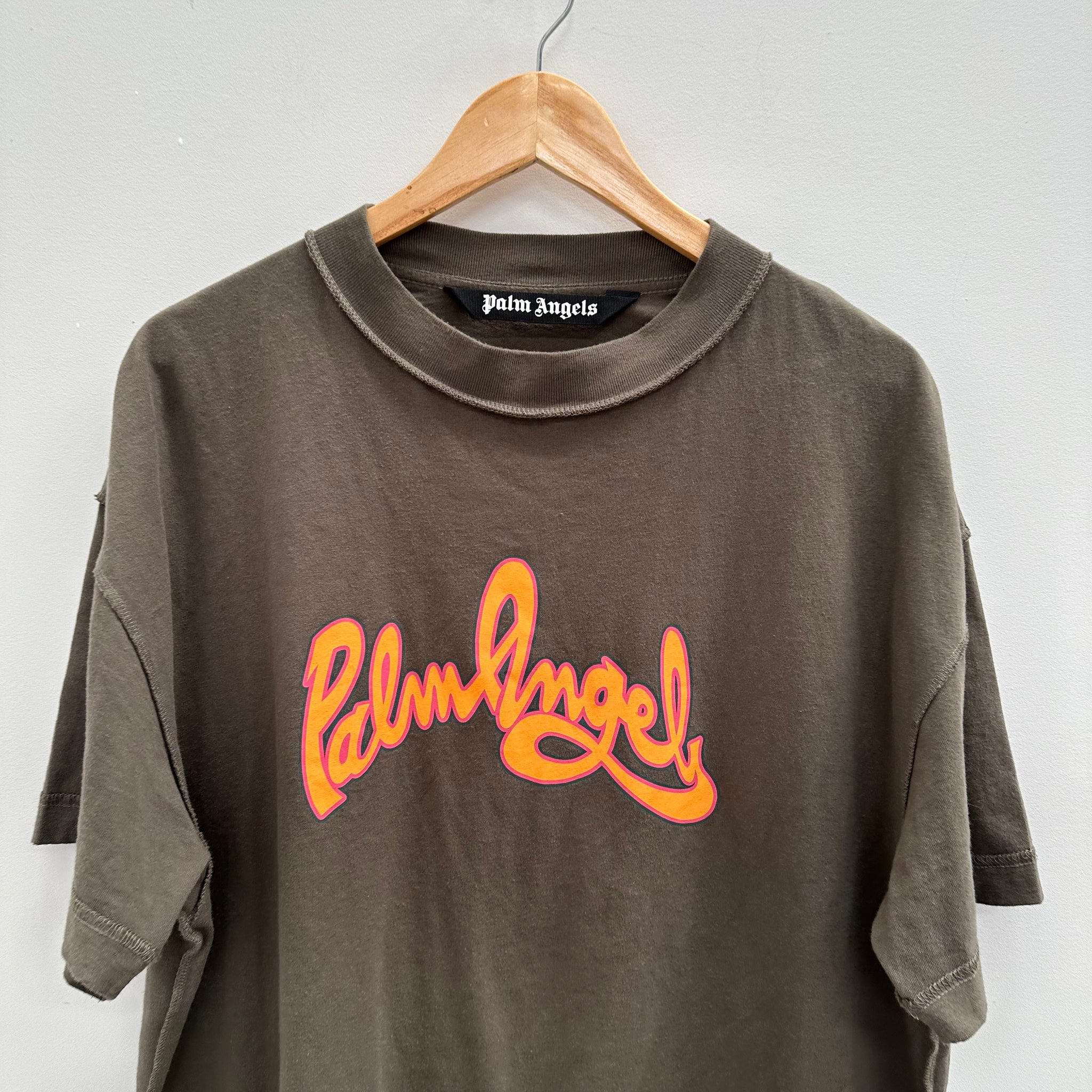 Palm Angels Khaki Seasonal Logo Inside-Out T-Shirt (Size XL)