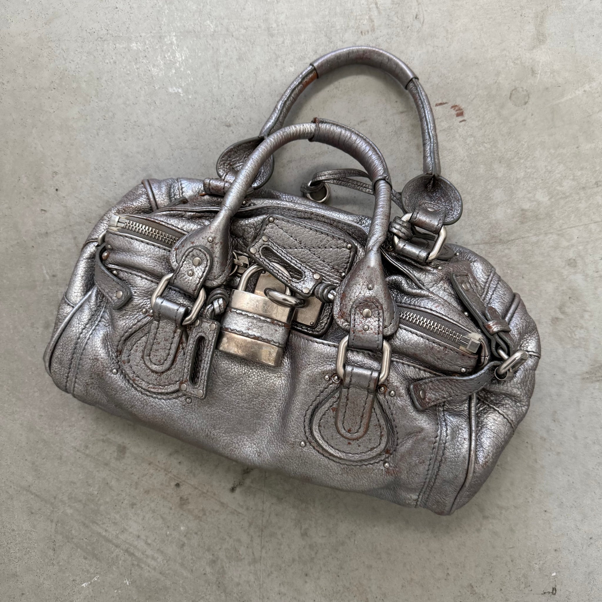 Chloe Paddington Shoulder Bag Silver Leather