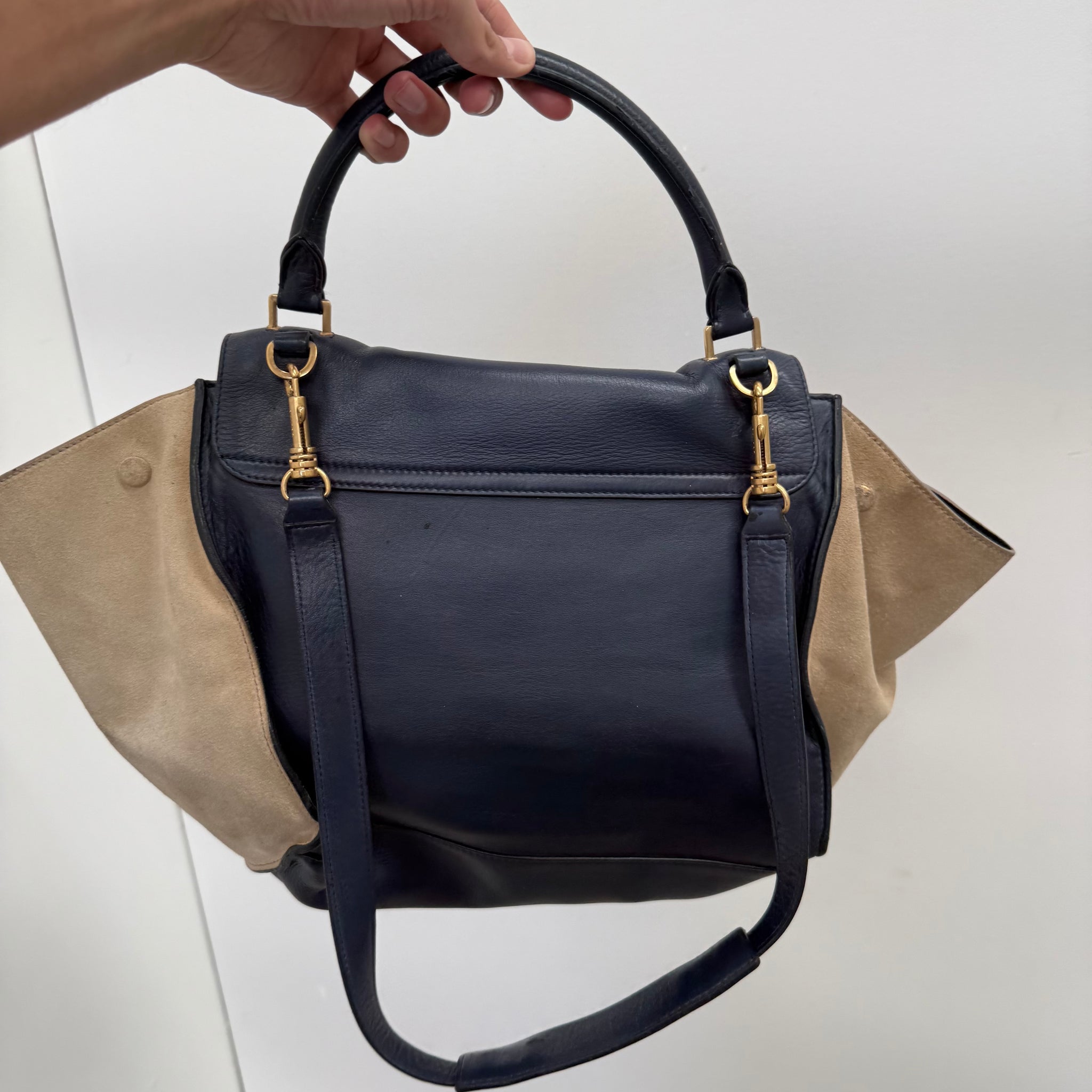 Celine Medium Trapeze Leather and Suede Hand Bag