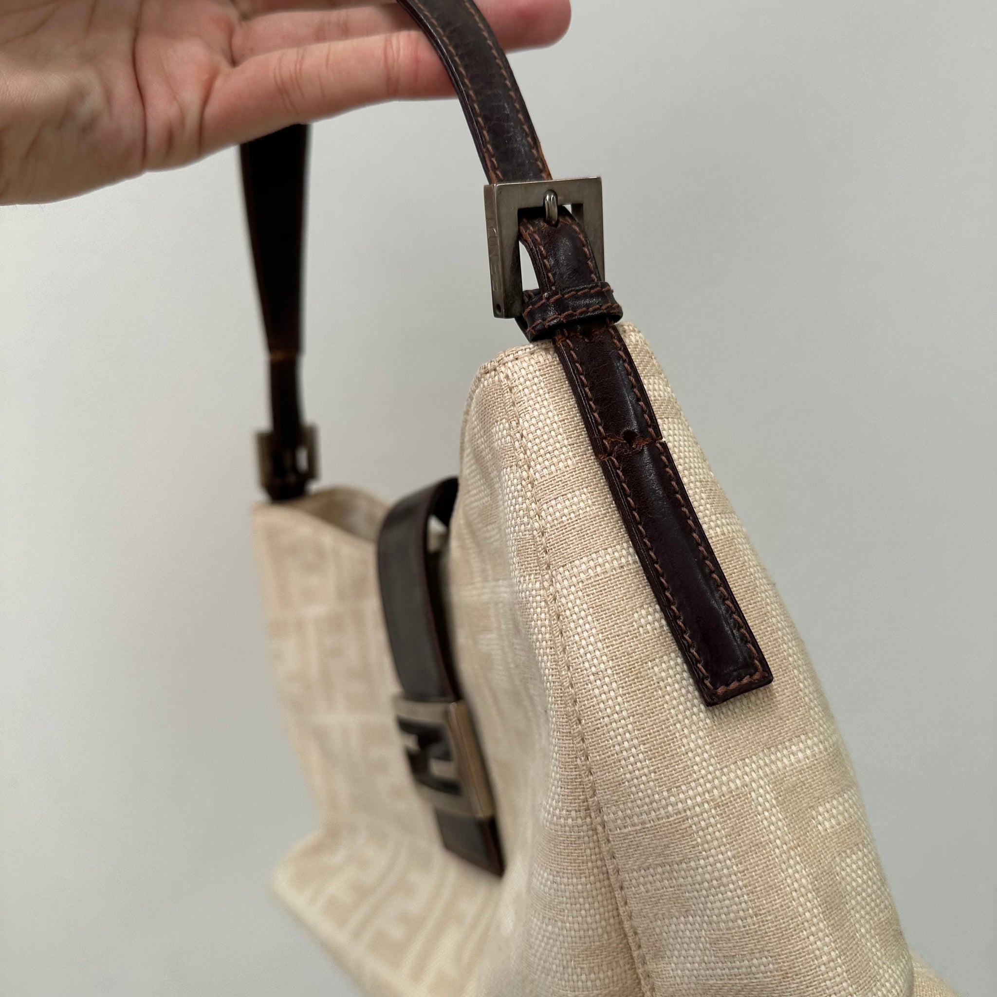Fendi Zucca Canvas Mamma Baguette Shoulder Bag Cream