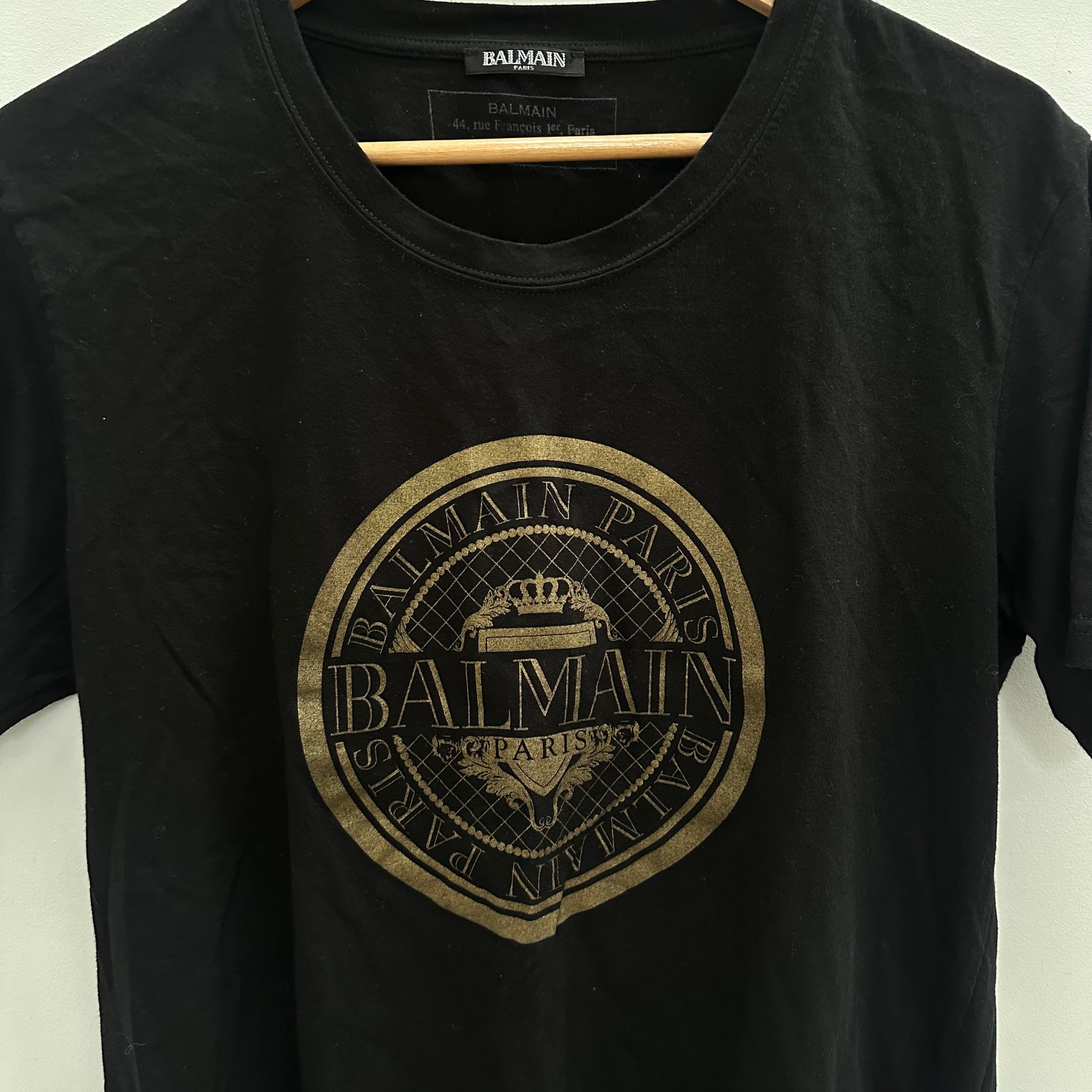 Balmain Metallic Coin Logo Black Tshirt