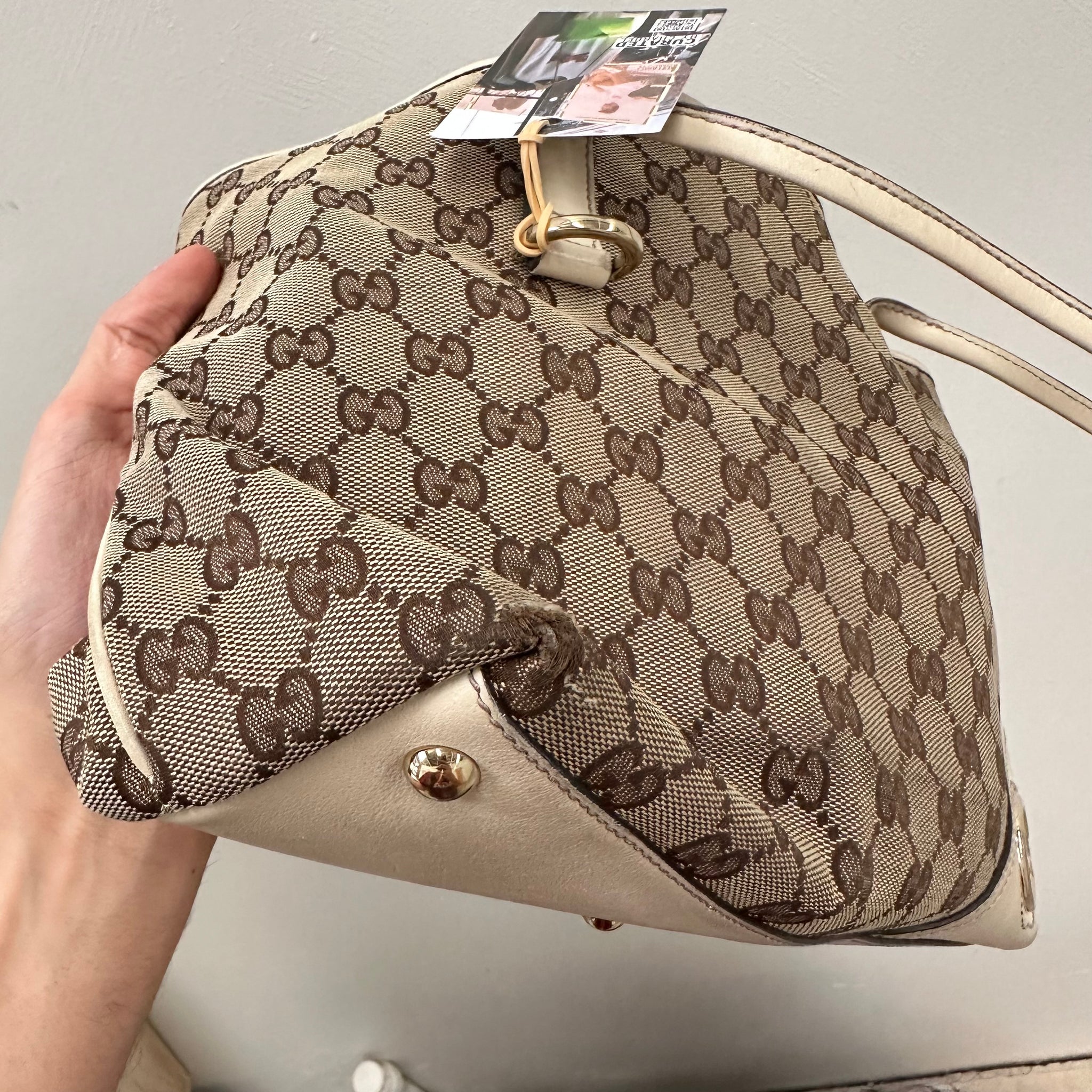 Gucci GG Canvas Britt Tote Bag White Beige