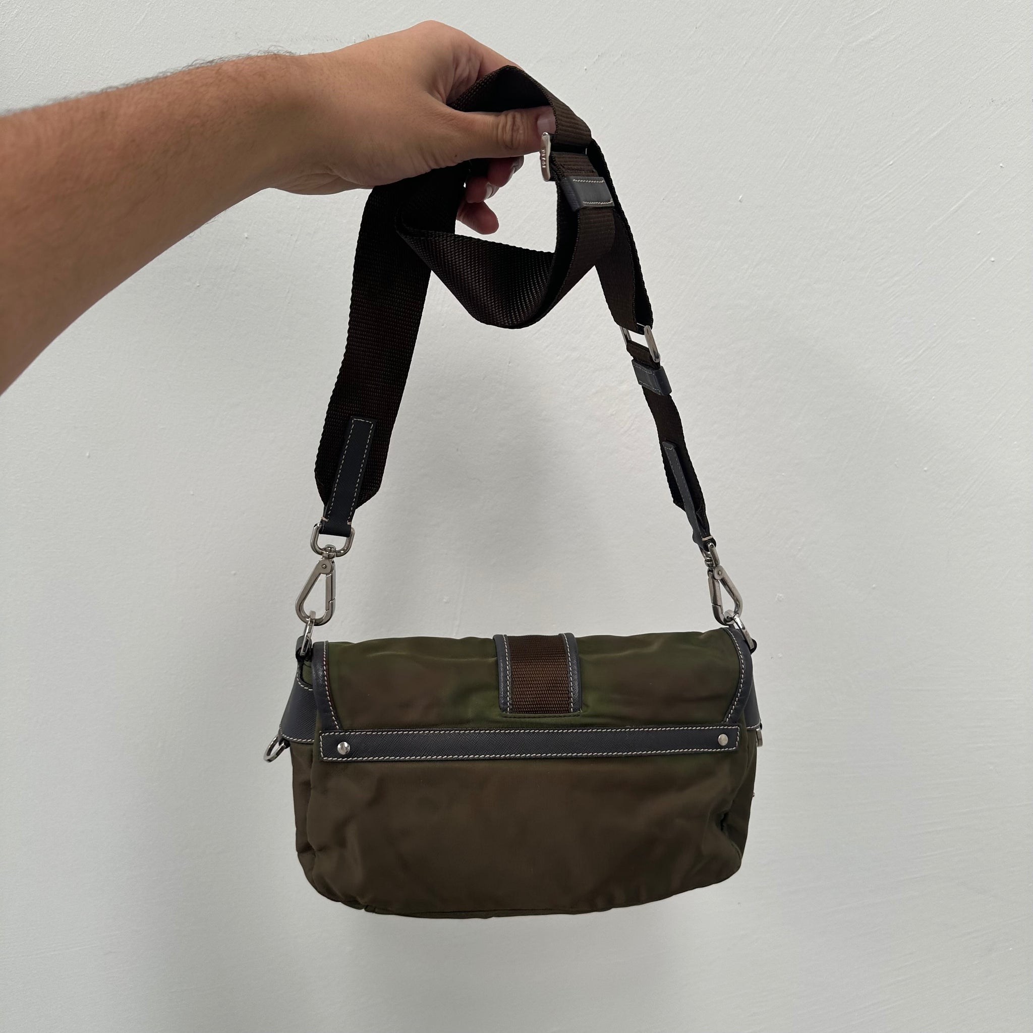 Prada Green Front Buckle Messenger / Crossbody Bag