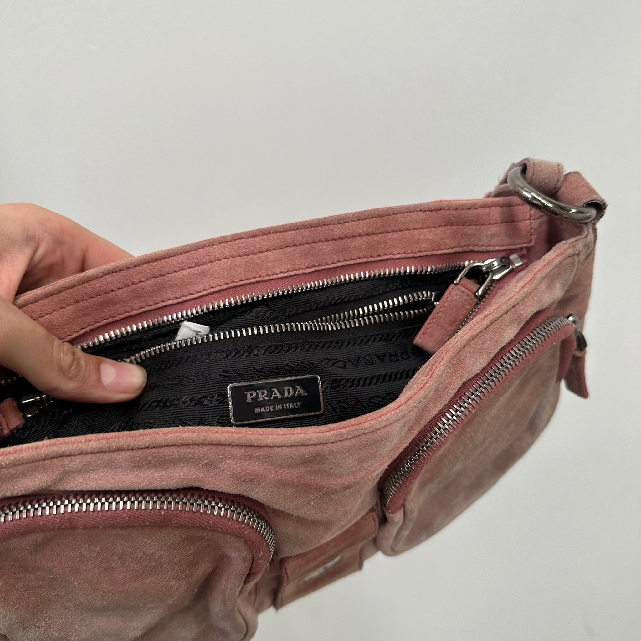 Prada Pink Suede Leather Shoulder Bag