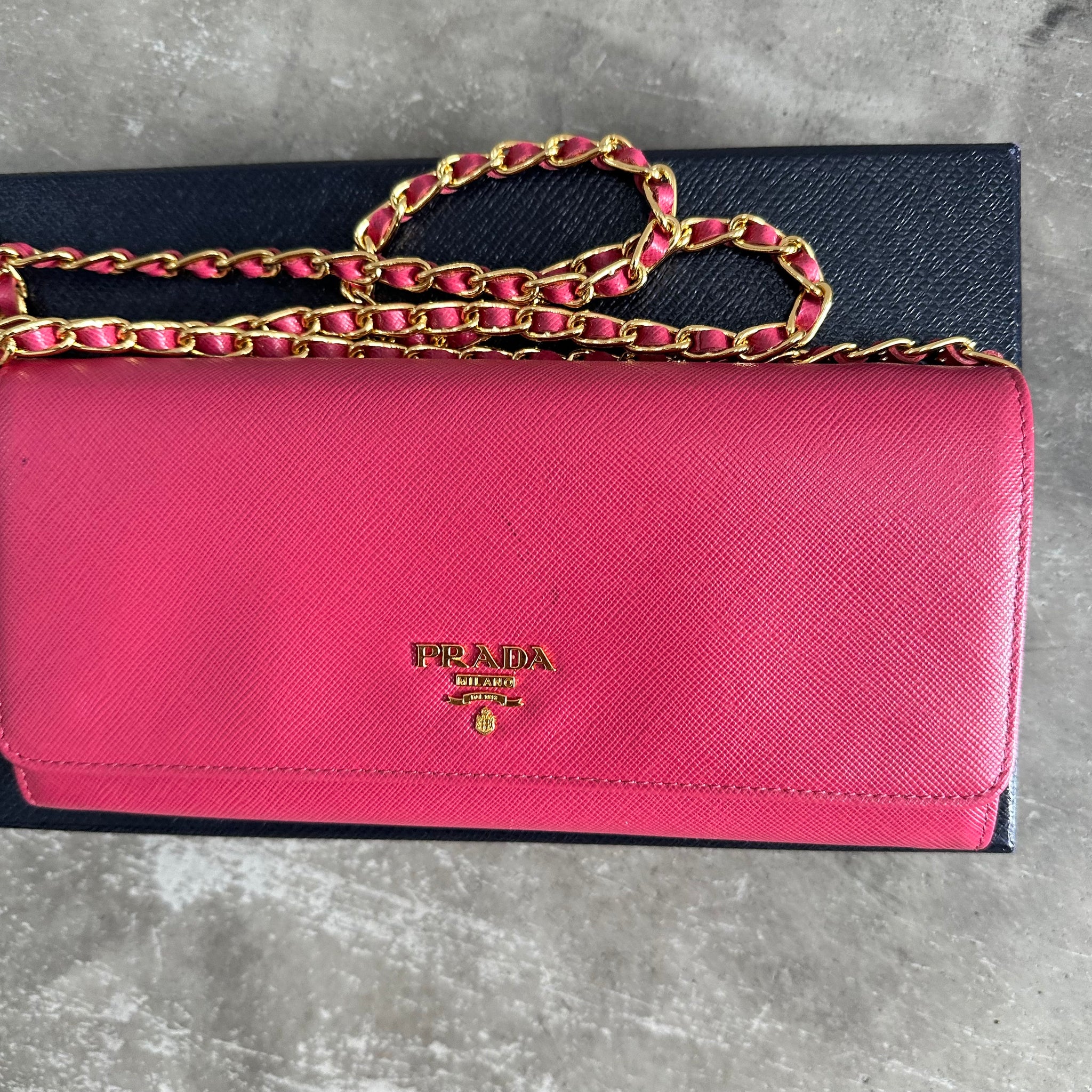 Prada Saffiano Pink Leather Crossbody Wallet on Chain Bag