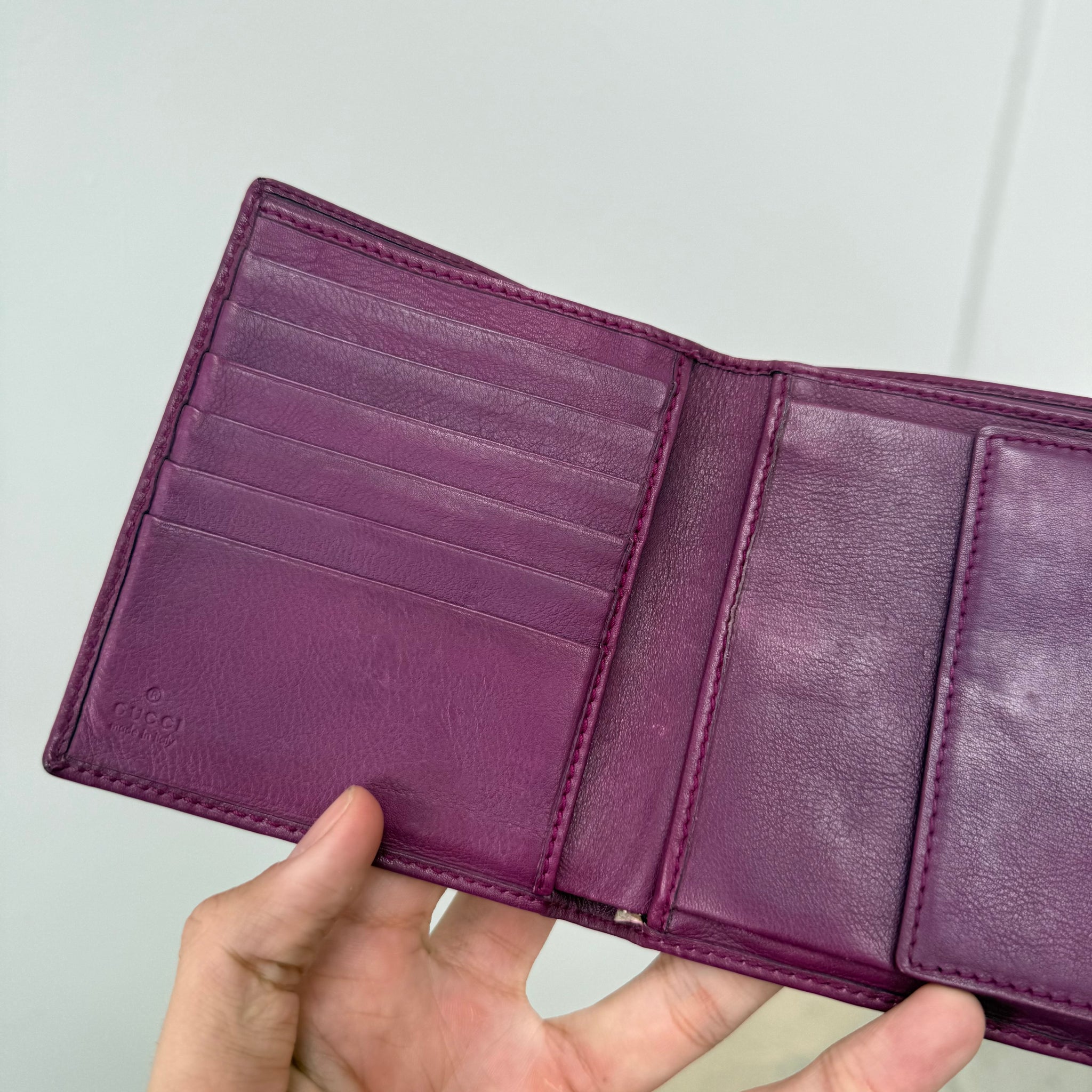 Gucci Snakeskin Canvas Leather Bifold Wallet Purple