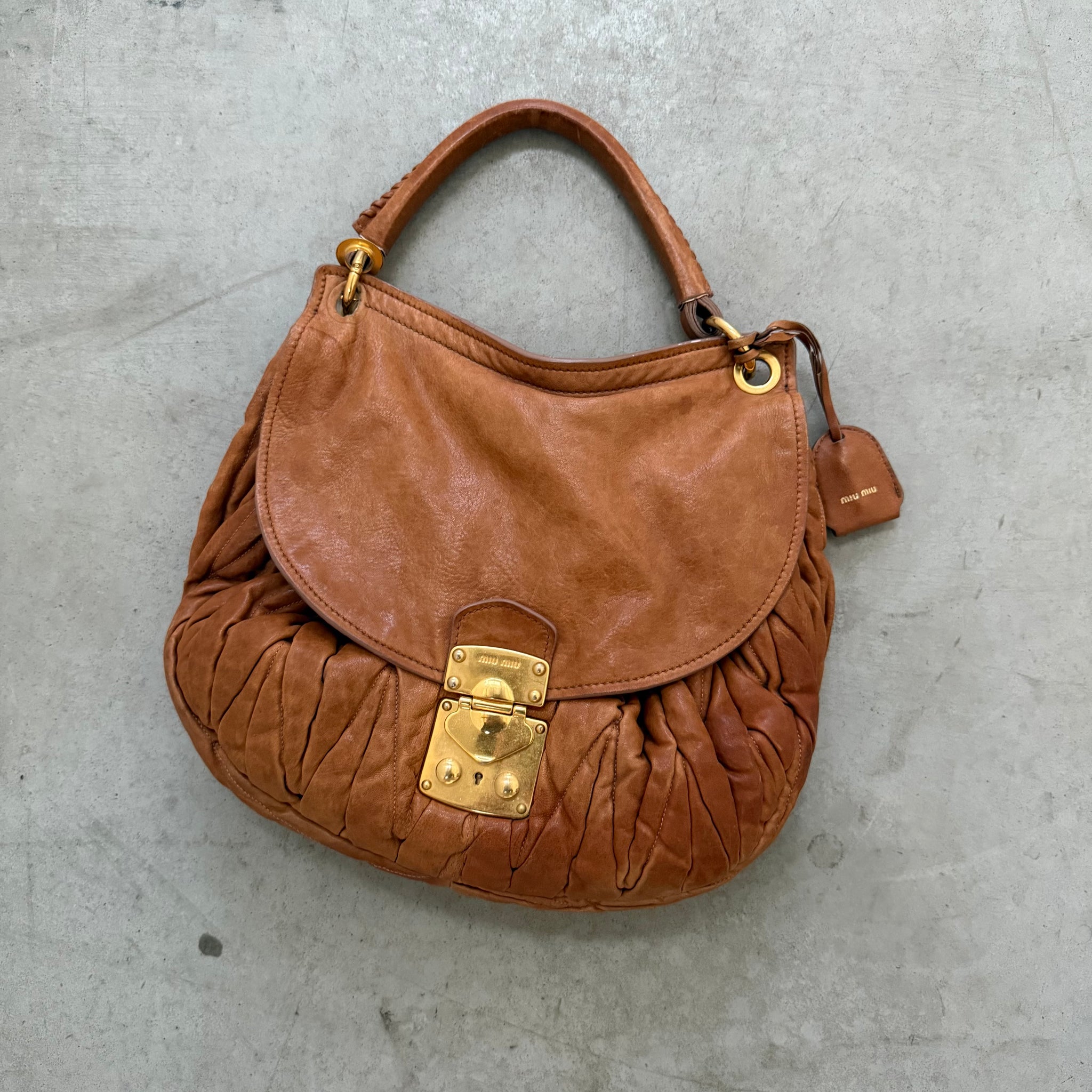 Miu Miu Matelasse Shoulder Bag Leather Bag Brown