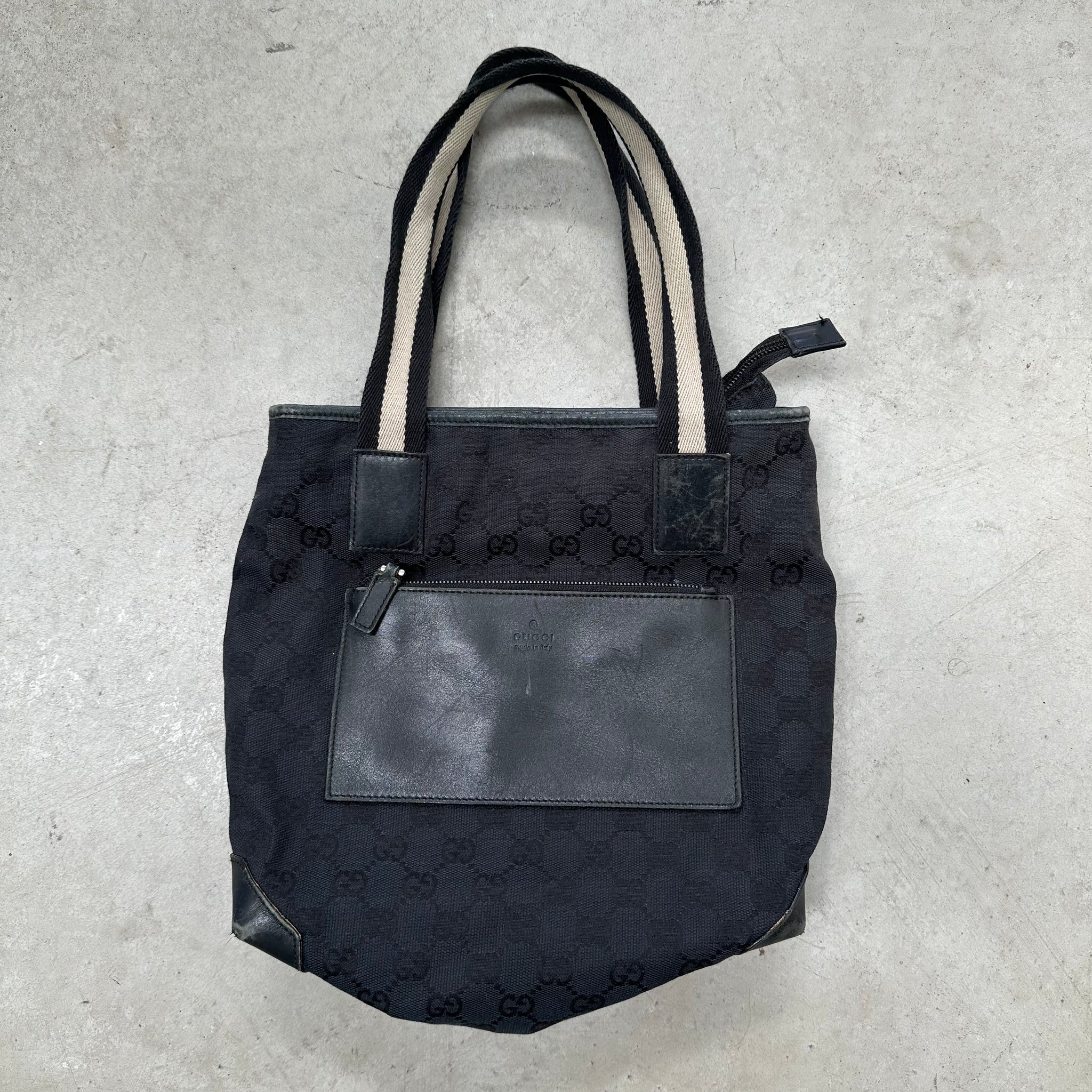 Gucci Front Pocket Tote Bag Canvas Black
