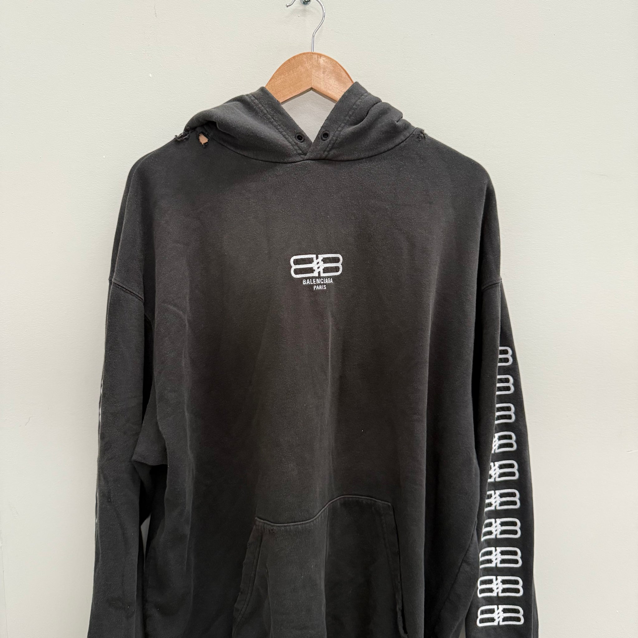 Balenciaga BB Paris Icon Distressed Medium Fit Hoodie Black (Size L)