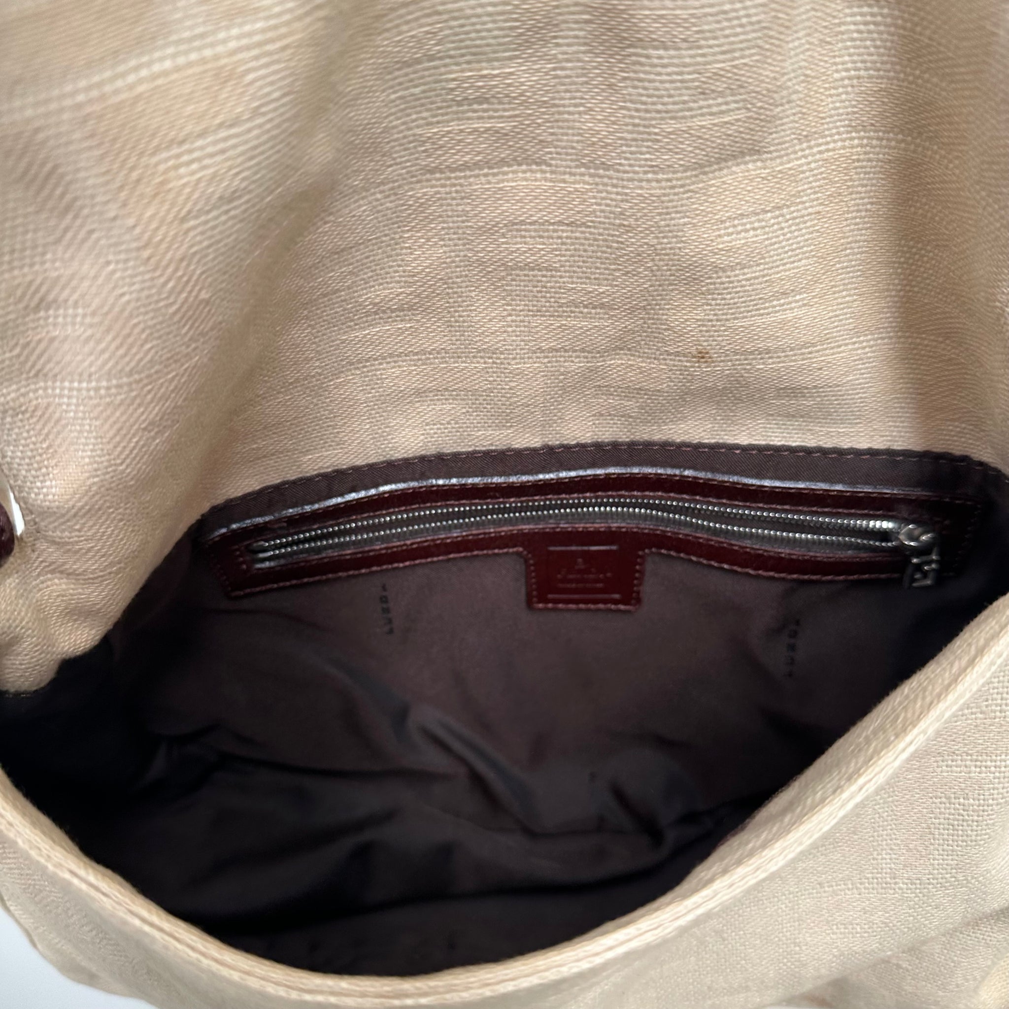 Fendi Zucca Canvas Mamma Baguette Beige Shoulder Bag